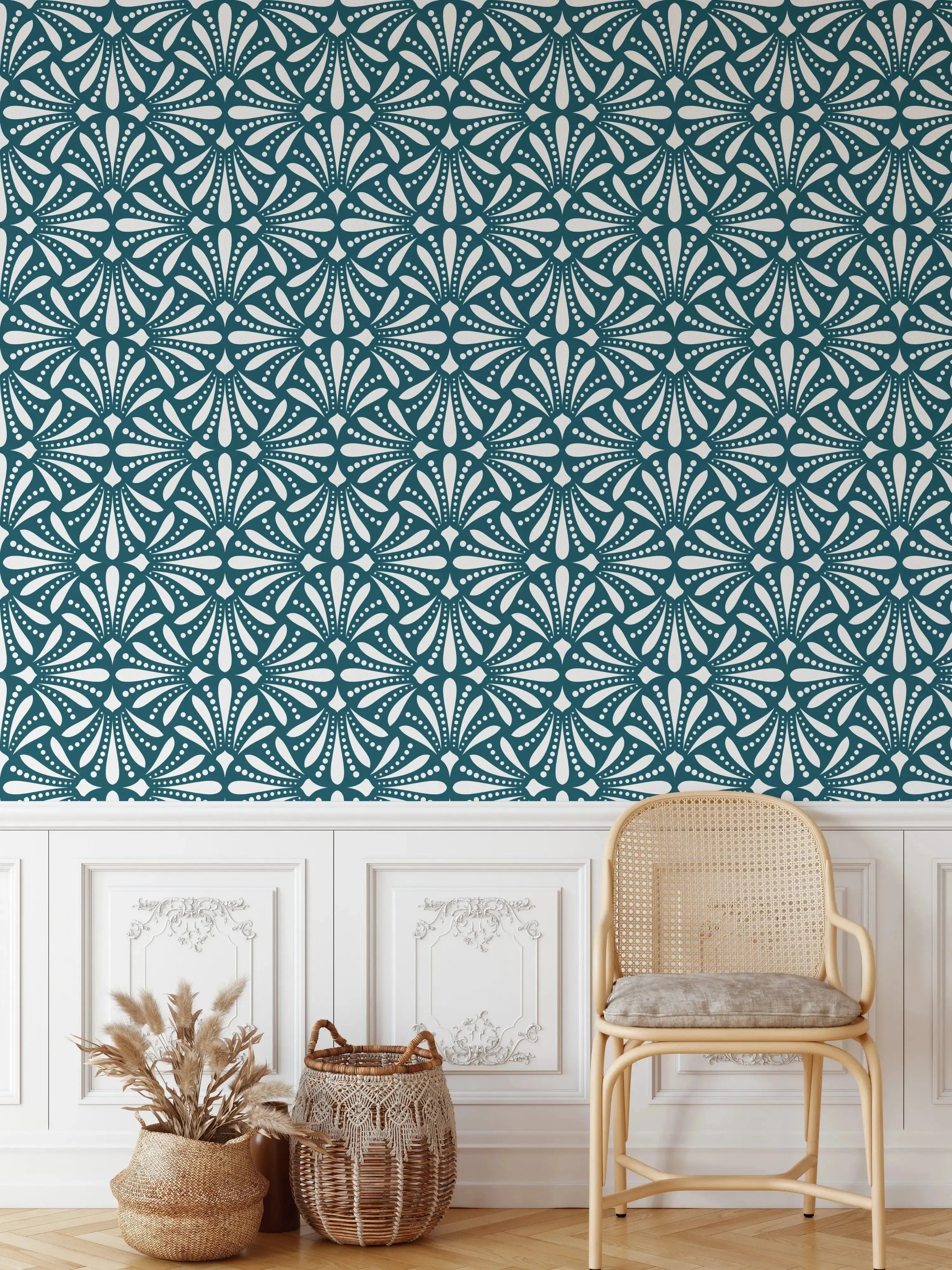 'Betty' Vintage Wallpaper - Teal-Coloured Vintage Style Removable Wallpaper