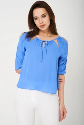 BIK BOK Cold Shoulder Top in Blue