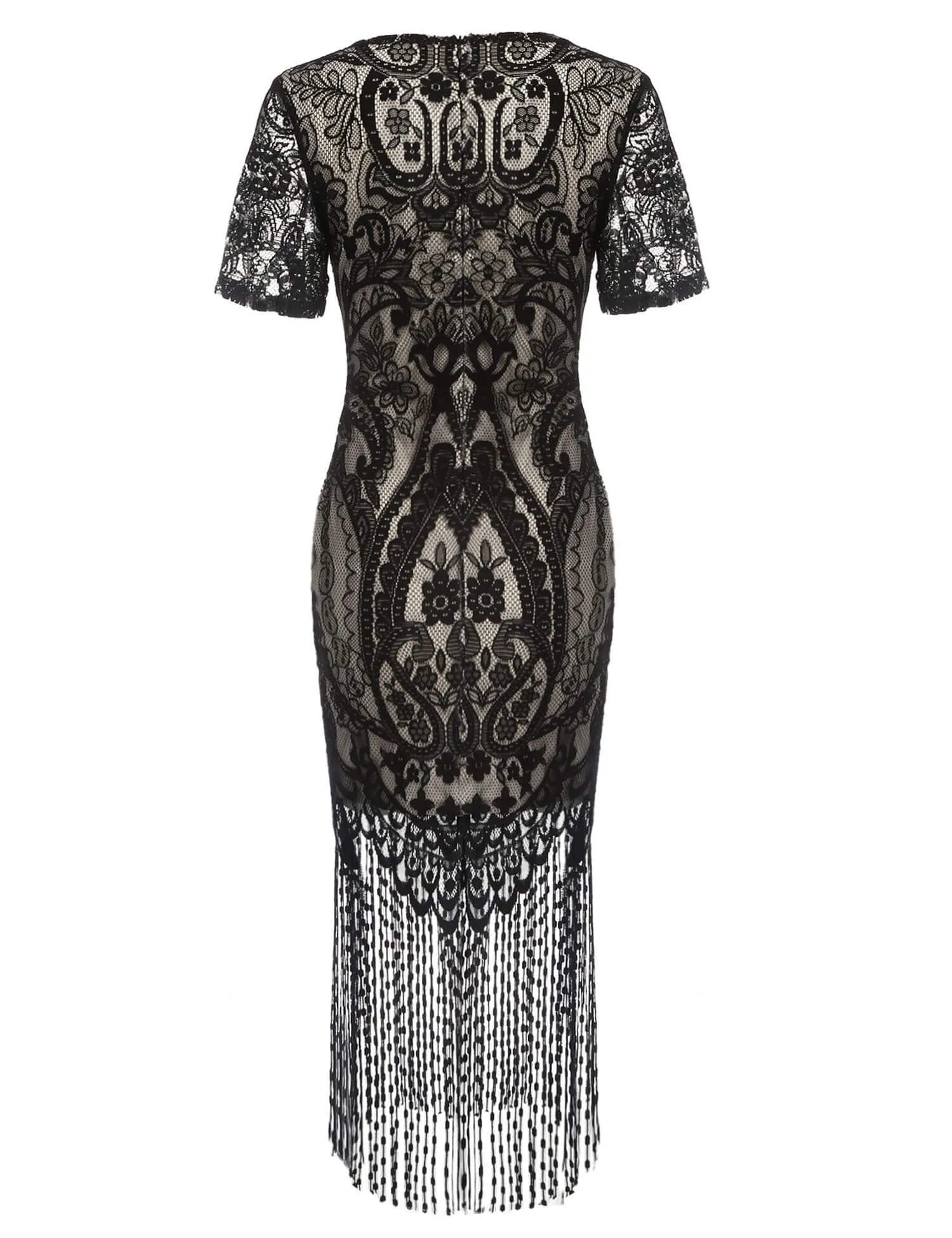 Black 1920s Fringe Lace Flapper Dress