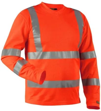 Blaklader High Visibility V-Neck Long Sleeve Safety Work T-Shirt - Class 3 UV Protective