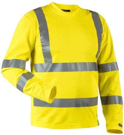 Blaklader High Visibility V-Neck Long Sleeve Safety Work T-Shirt - Class 3 UV Protective