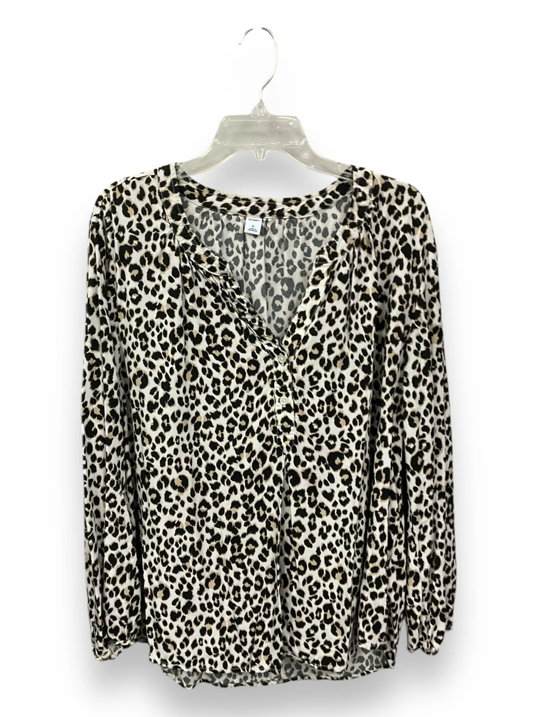 Blouse Long Sleeve By Old Navy In Leopard Print, Size: Xl