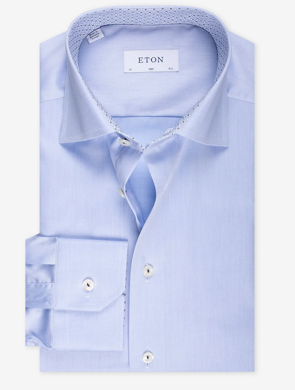 Blue Plain With Inlay Slim Shirt