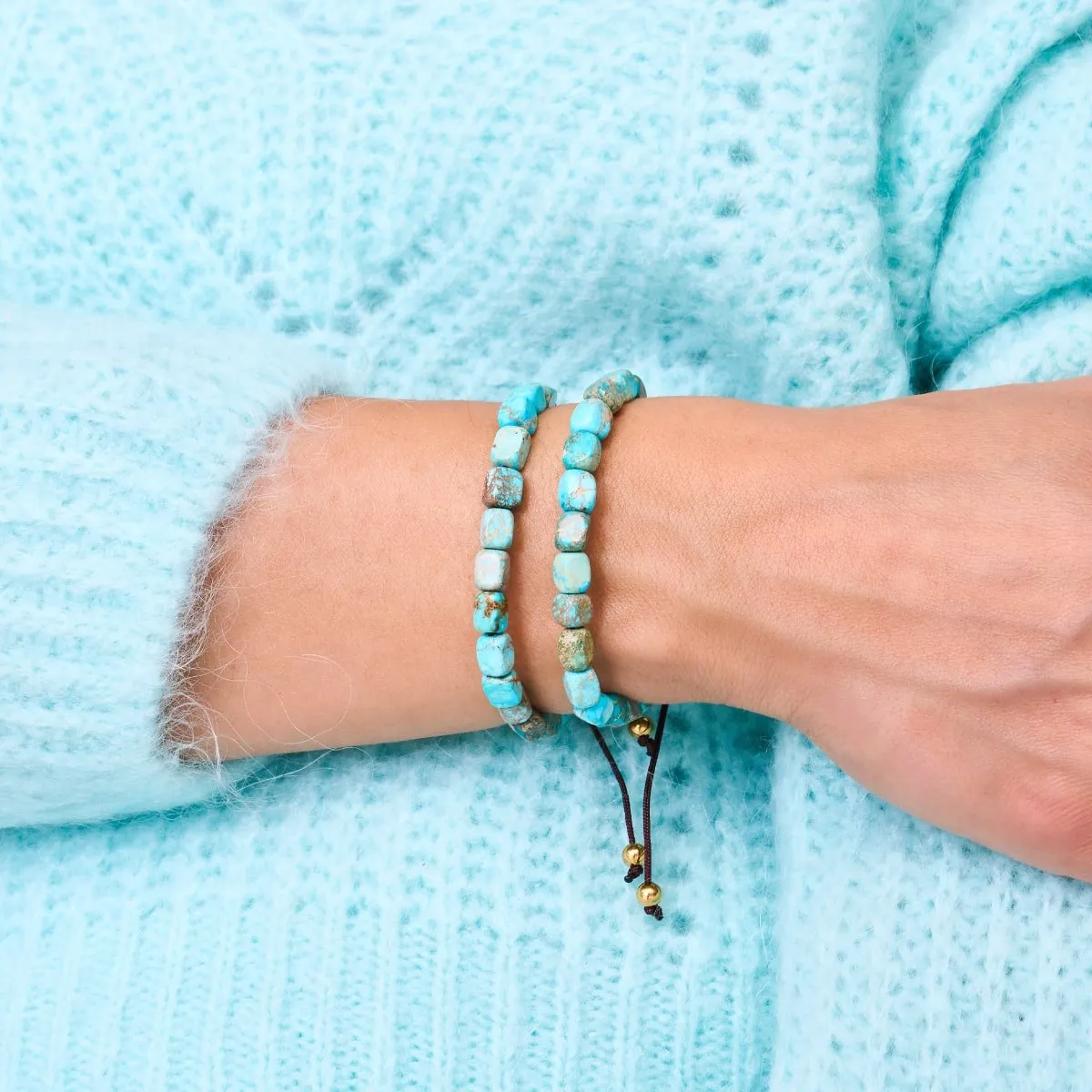 Blue Sea Stone | Gold | Gemstone Pebble Macrame Bracelet