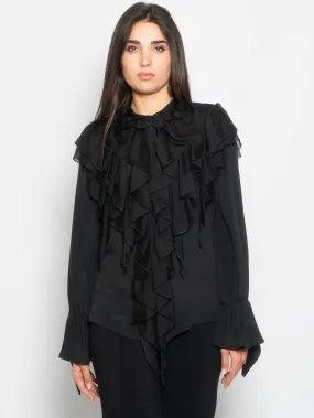 Blusa con Cascata di Volant Nero