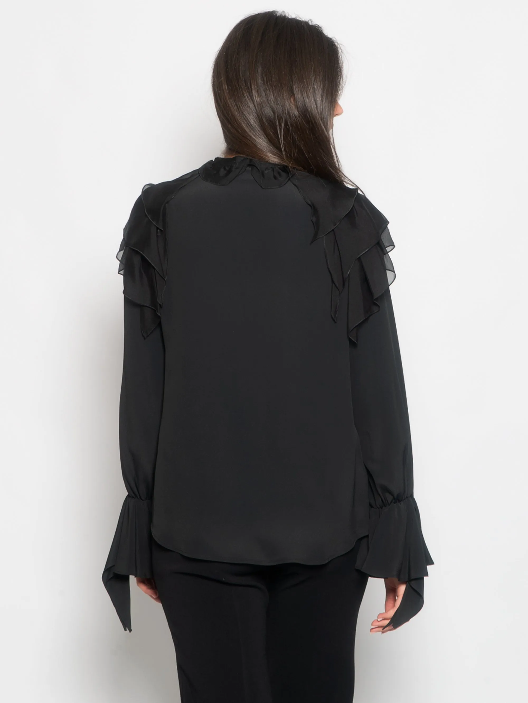 Blusa con Cascata di Volant Nero