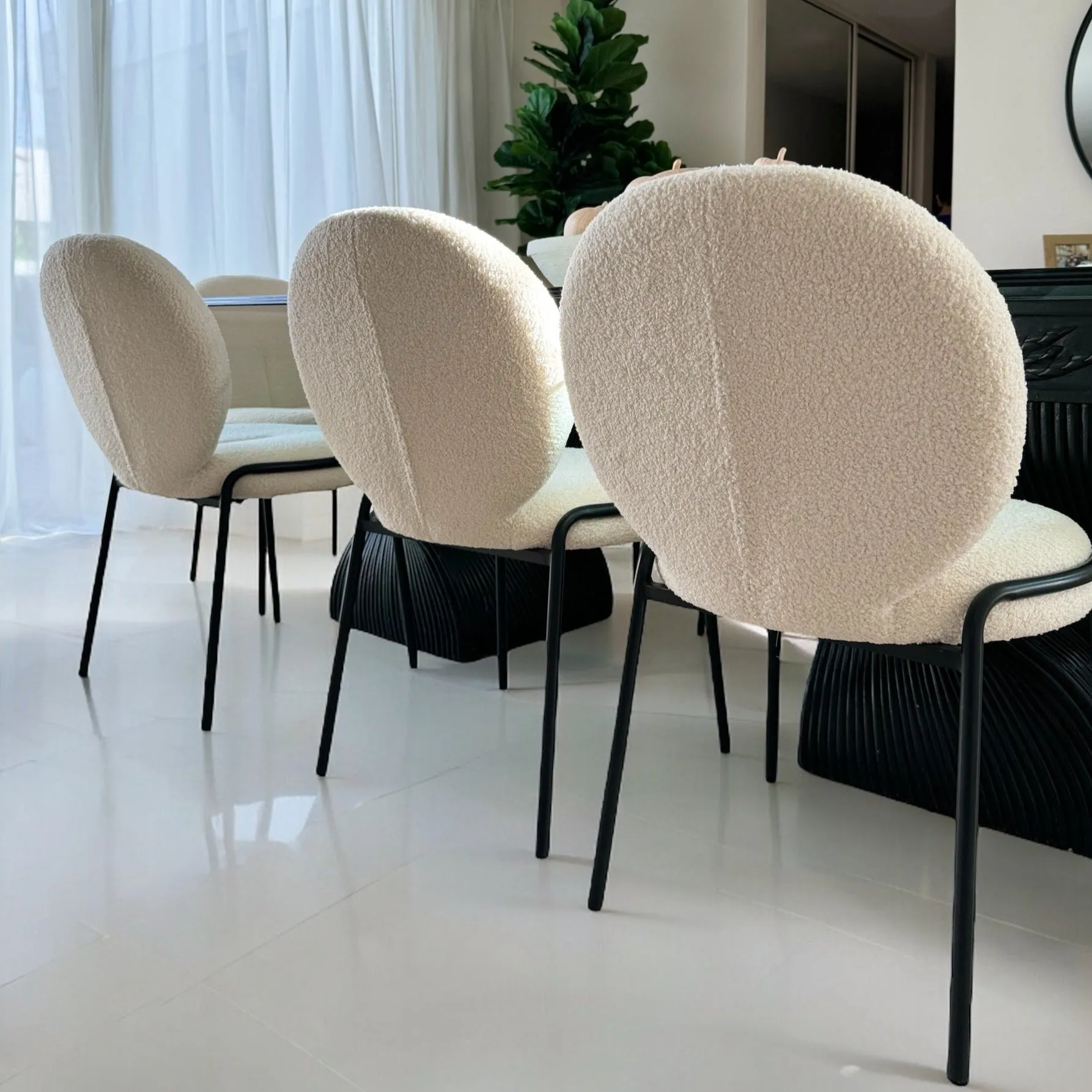 Boucle Upholstery Bone White Dining Chair