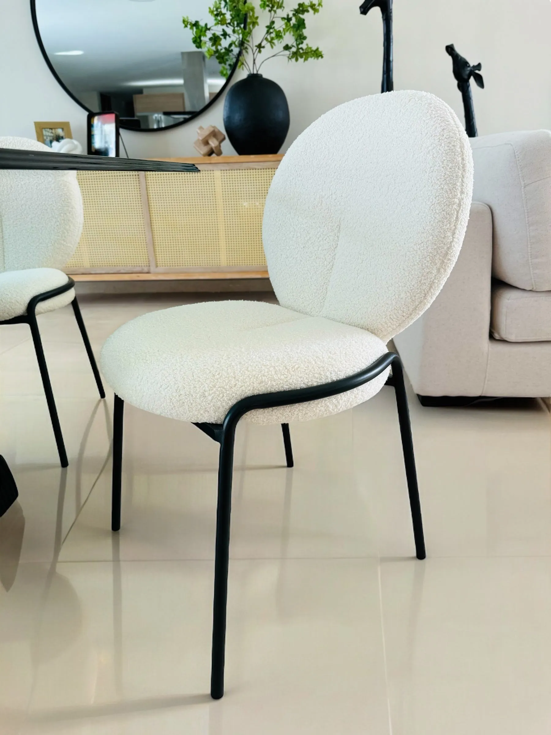 Boucle Upholstery Bone White Dining Chair