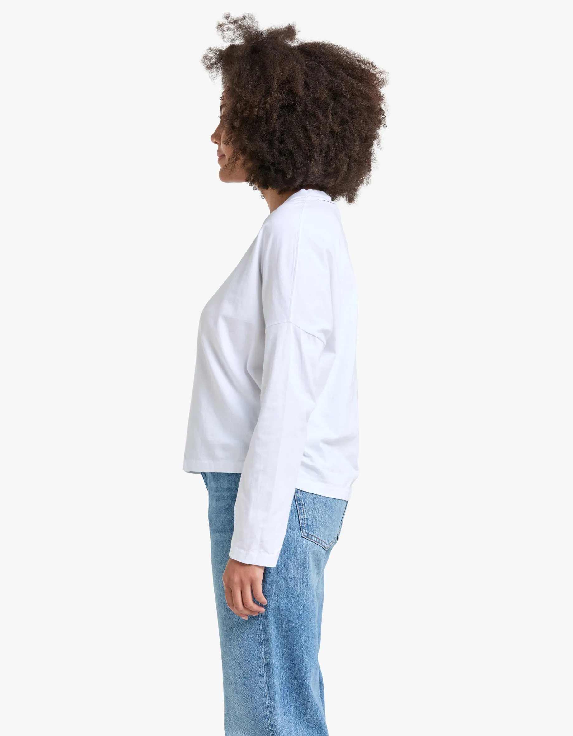 Boxy V Neck L/S T Shirt - White