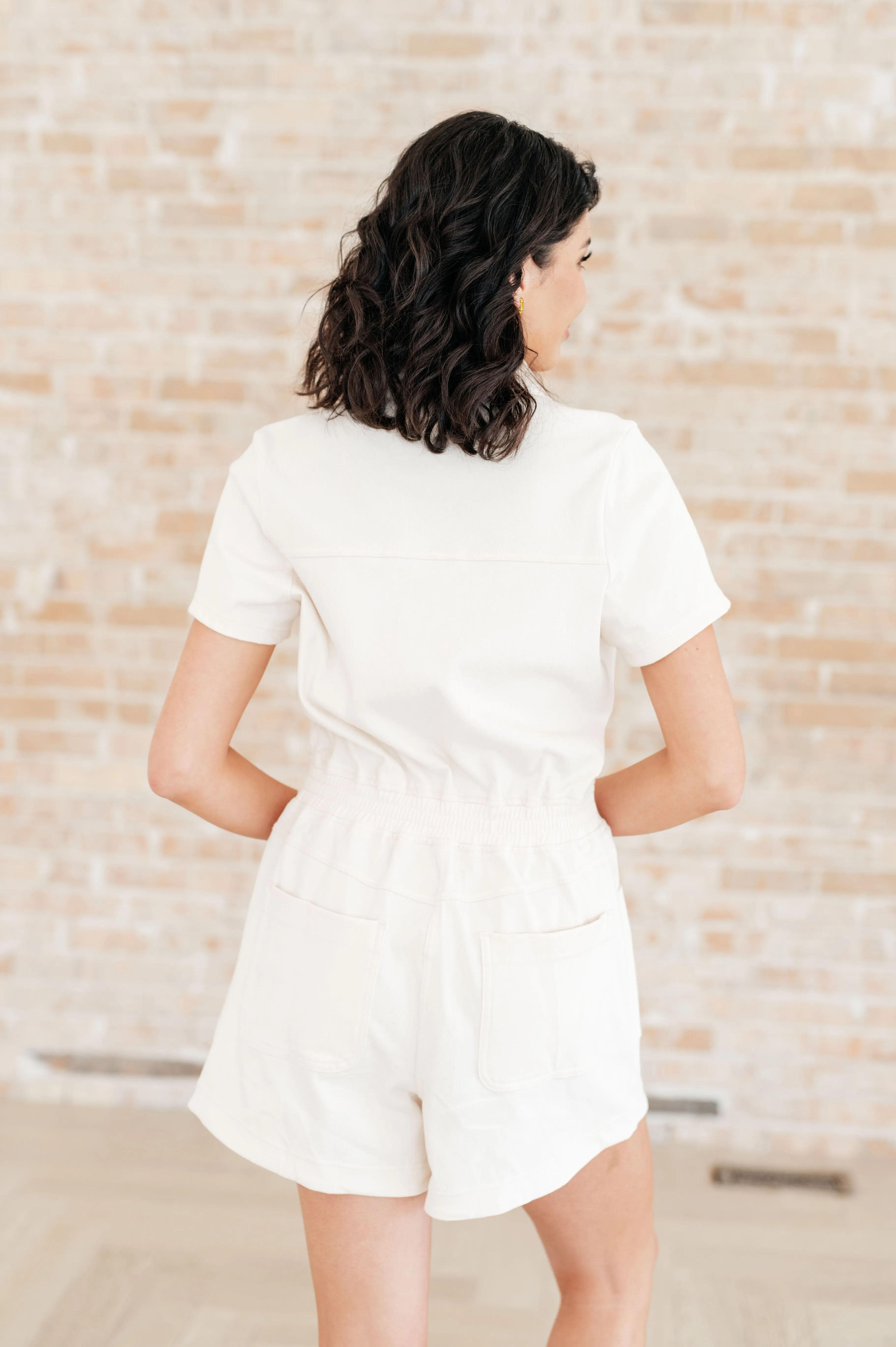 Break Point Collared Romper in Natural