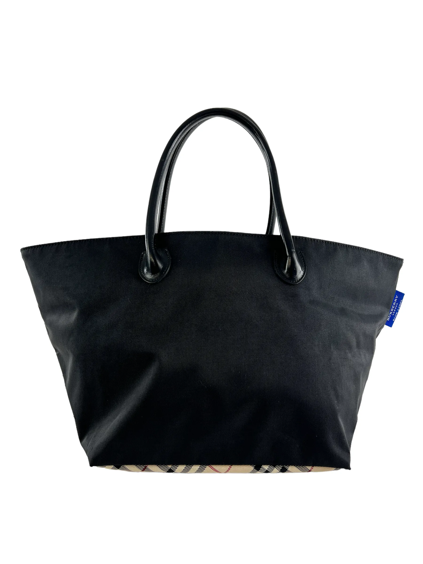 Burberry Black & Classic Check Blue Label Nylon Tote Bag