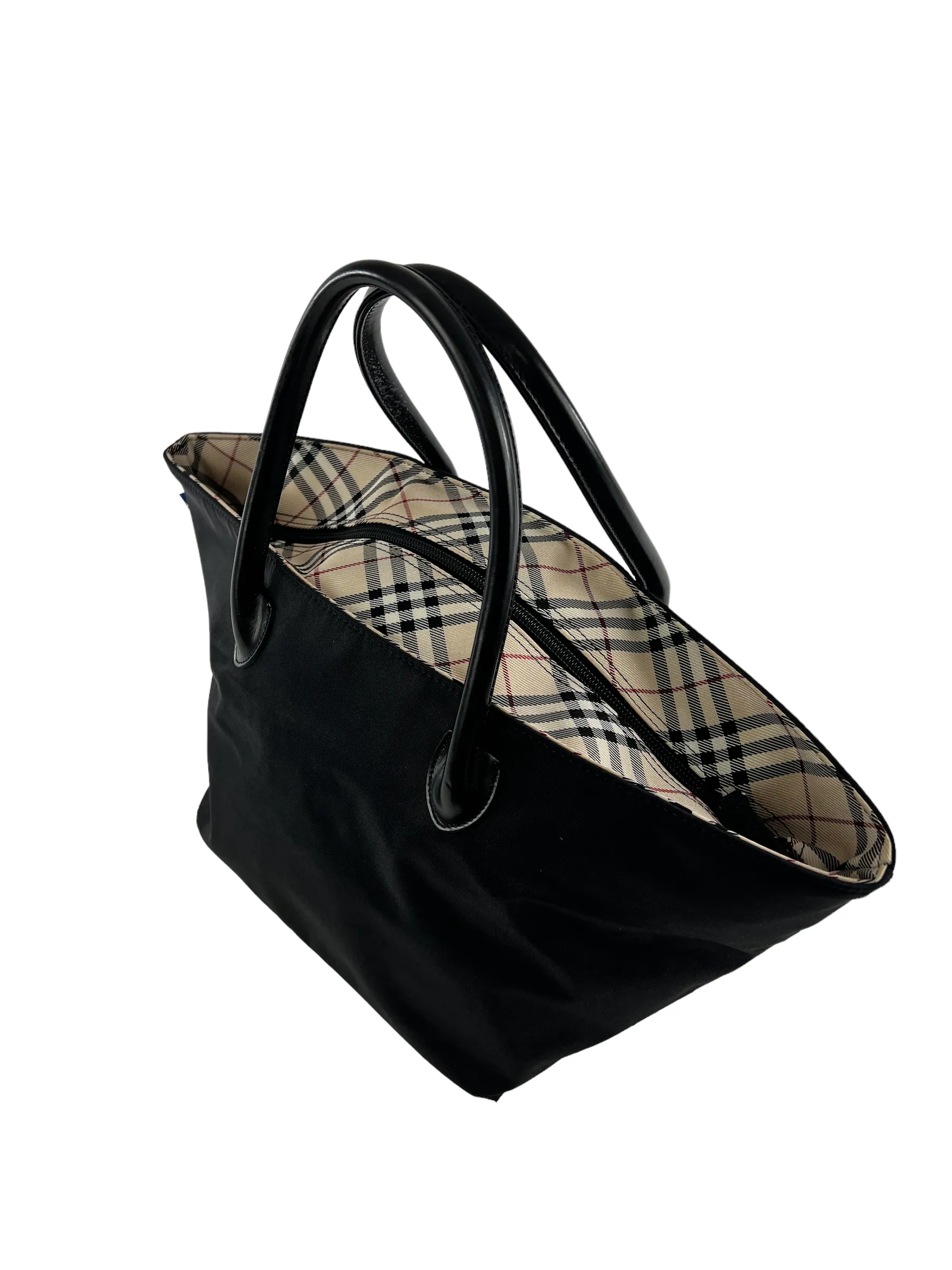 Burberry Black & Classic Check Blue Label Nylon Tote Bag