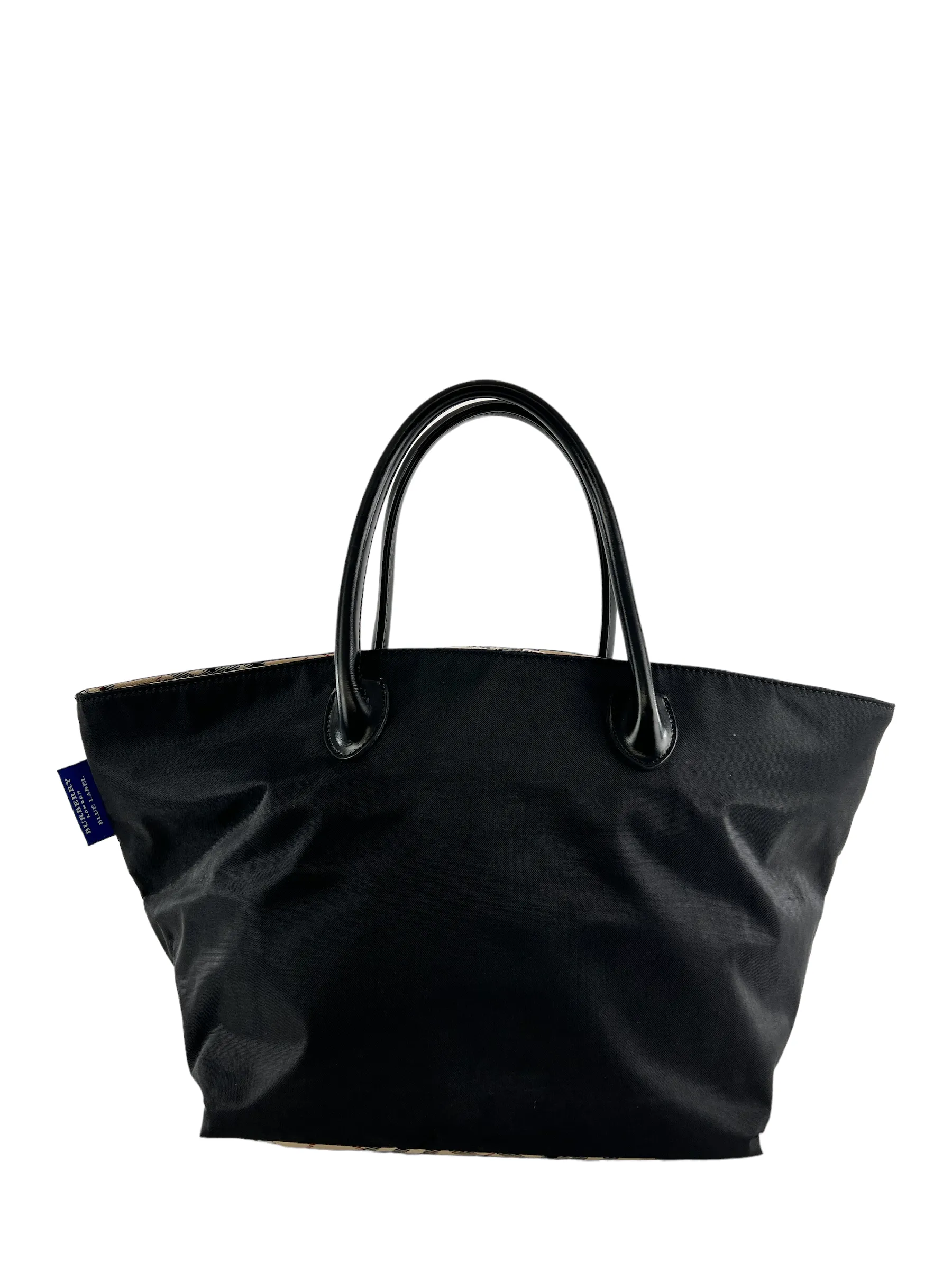 Burberry Black & Classic Check Blue Label Nylon Tote Bag