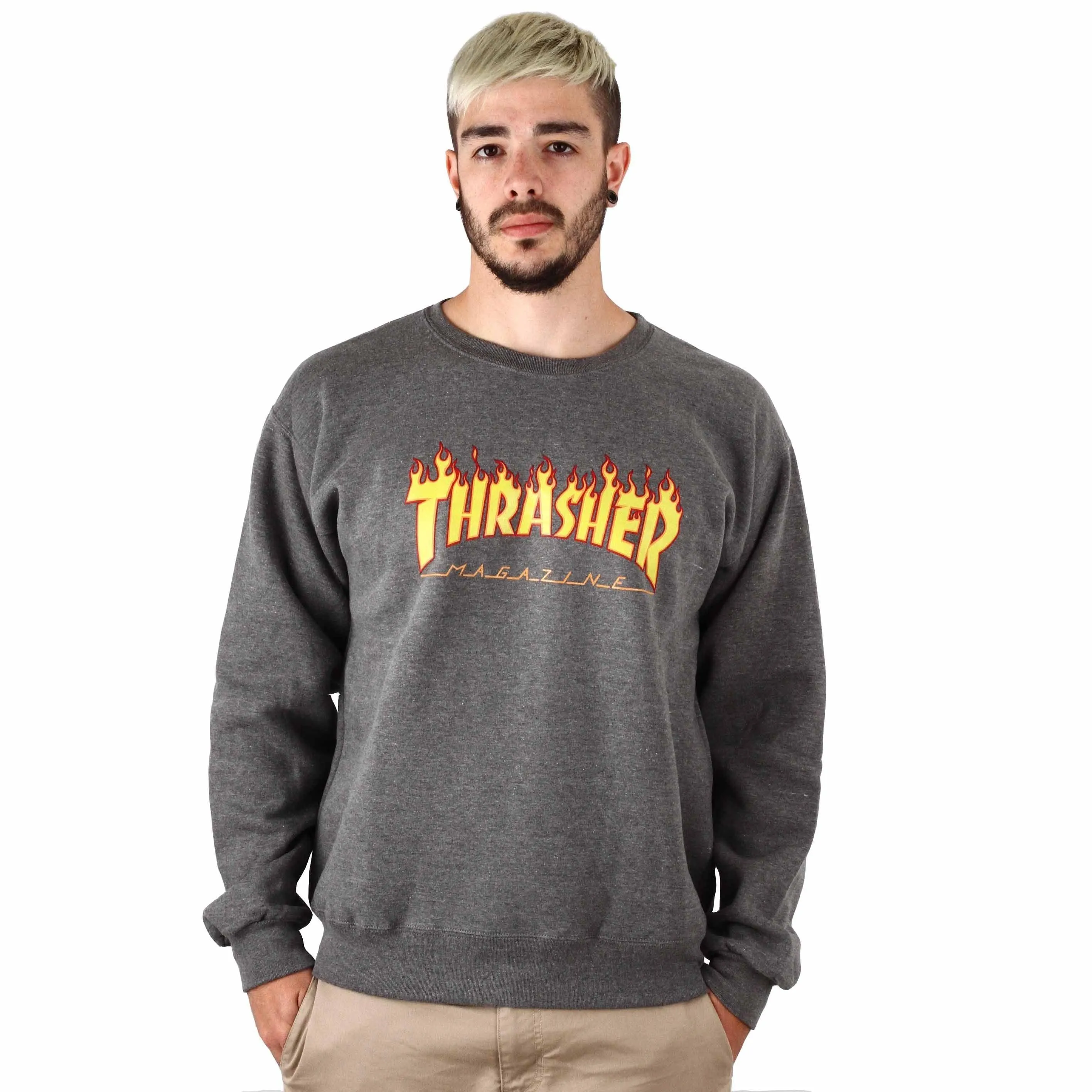 Buzo Thrasher Crew Flame Gris