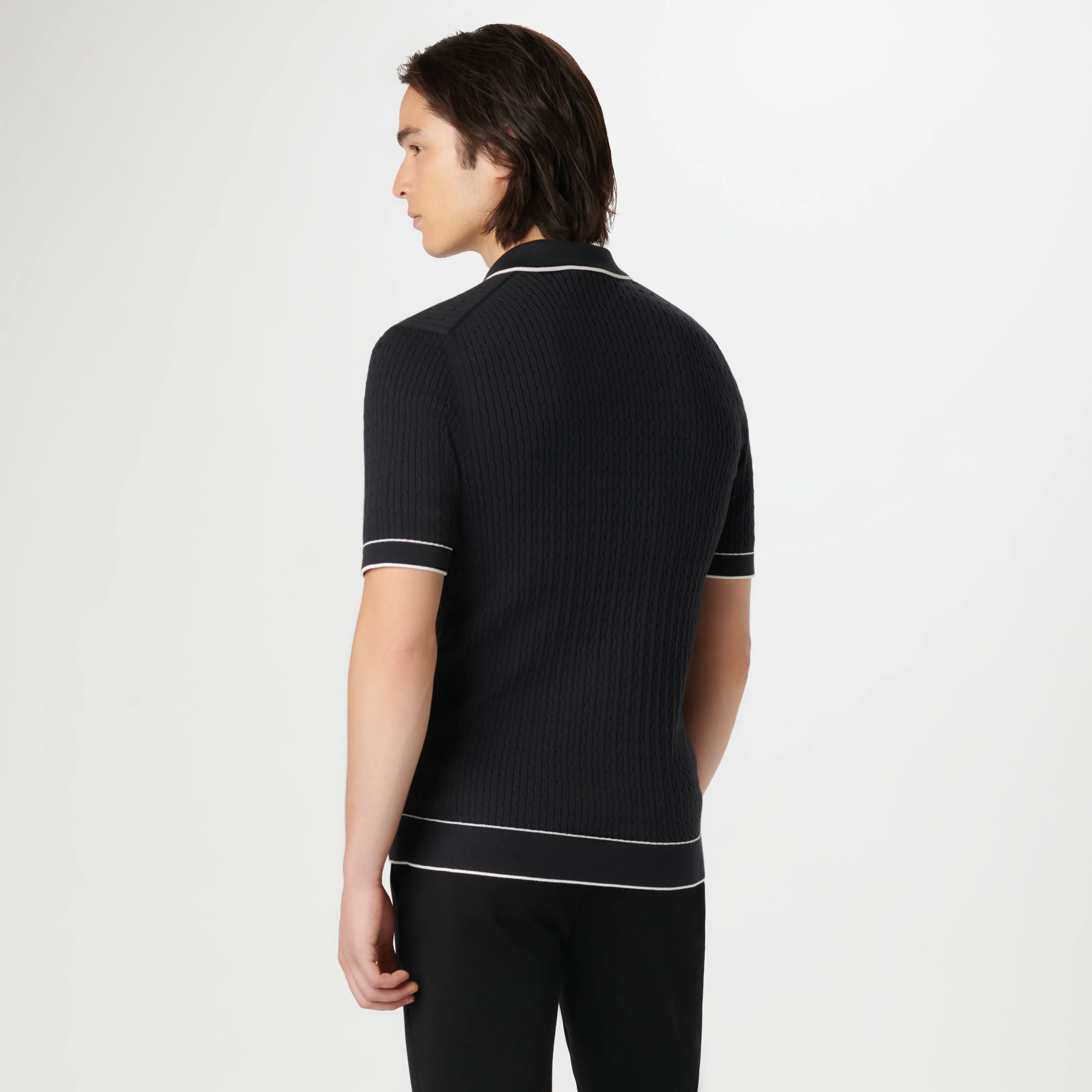 Cable Stitch Short Sleeve Polo Sweater