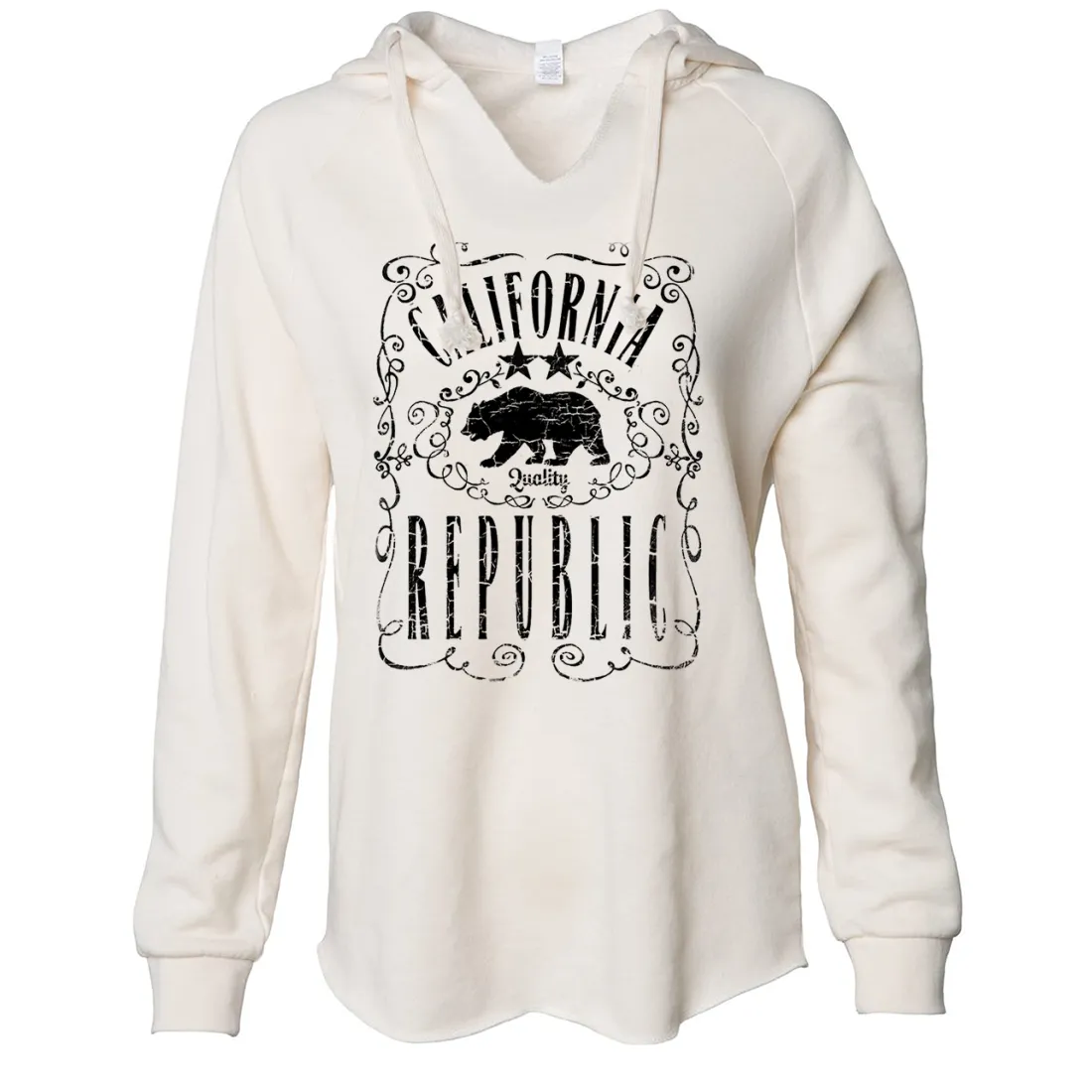 California Republic JD Whiskey Black Print Women's Soft Hooded Pullover