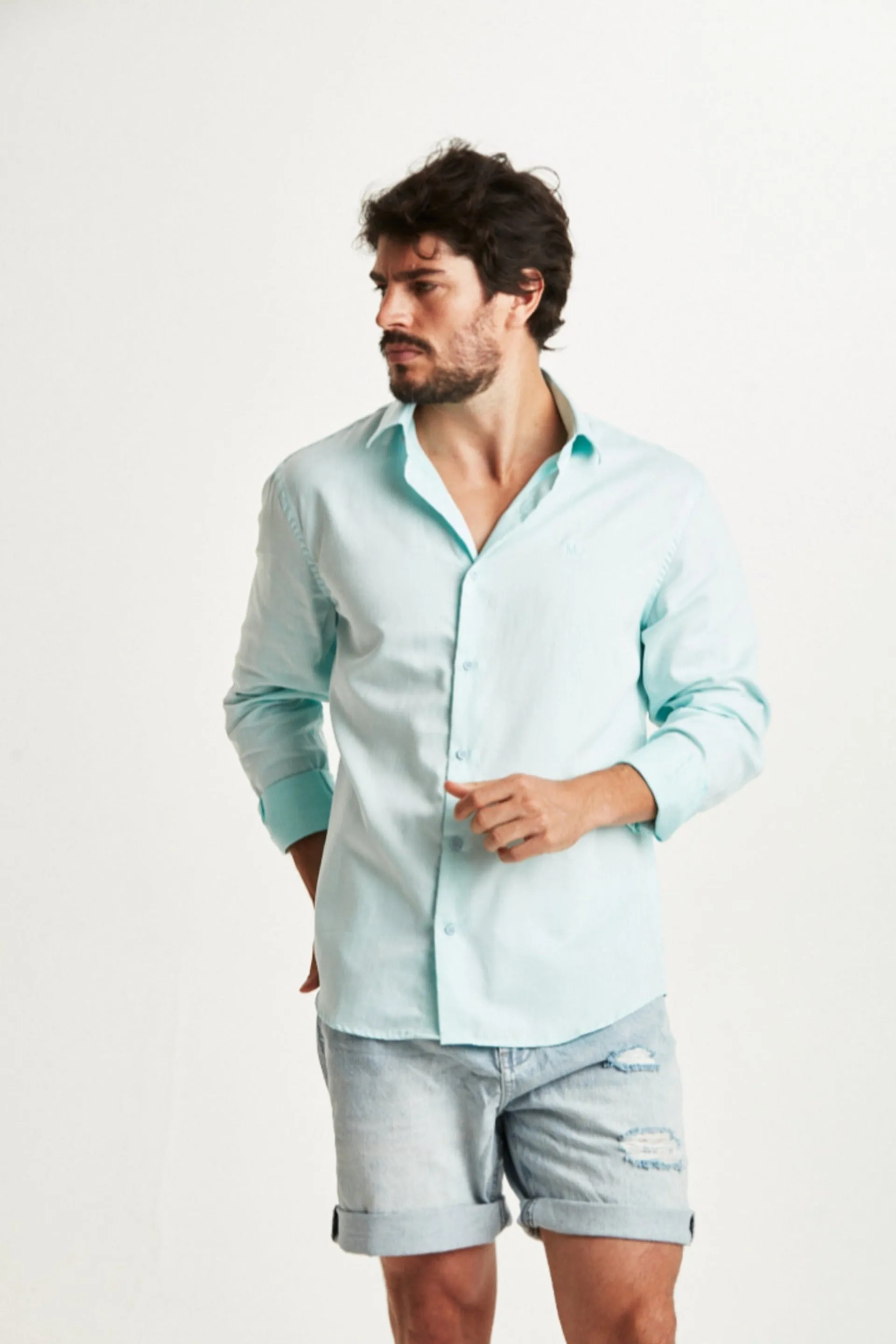 CAMISA COMFORT M/L MAQUINETADA VERDE