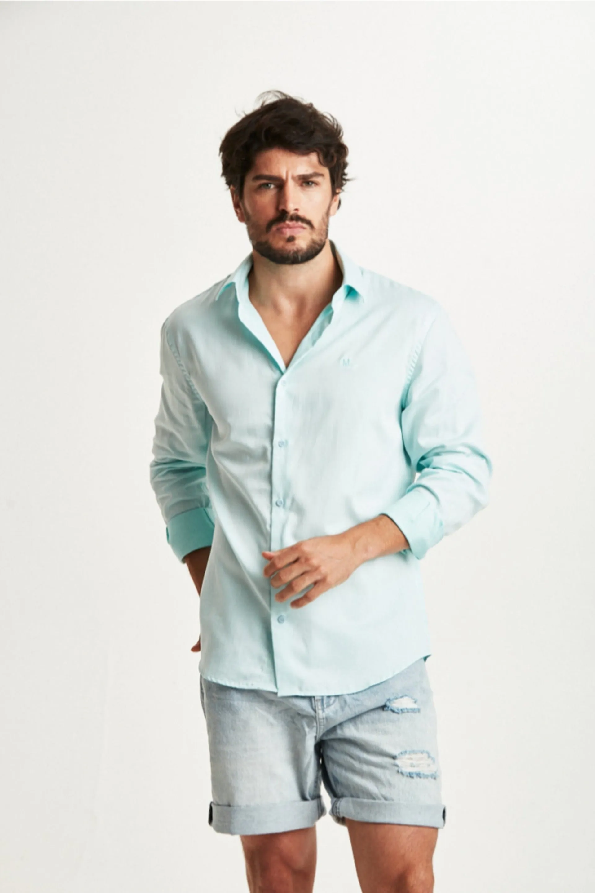 CAMISA COMFORT M/L MAQUINETADA VERDE