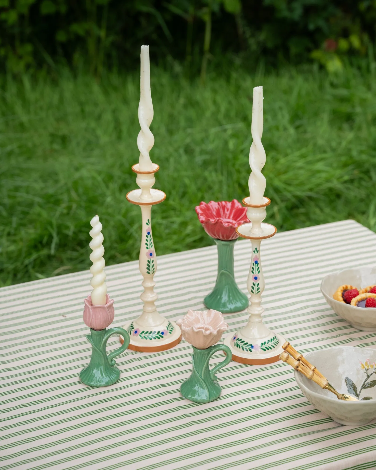 Candle Holder Beige Flower