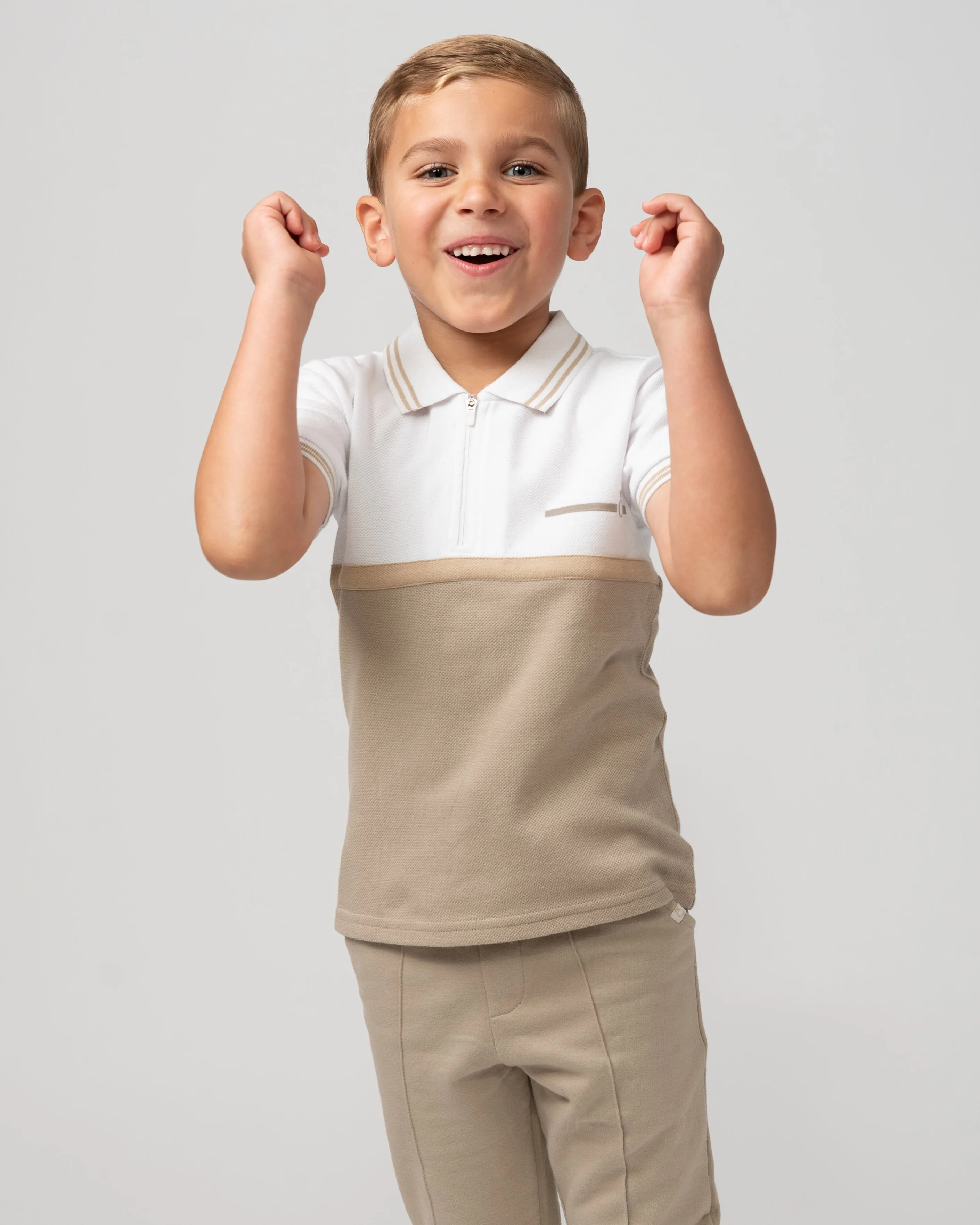 Caramelo Kids Boys Beige Polo Zip Leisure Set