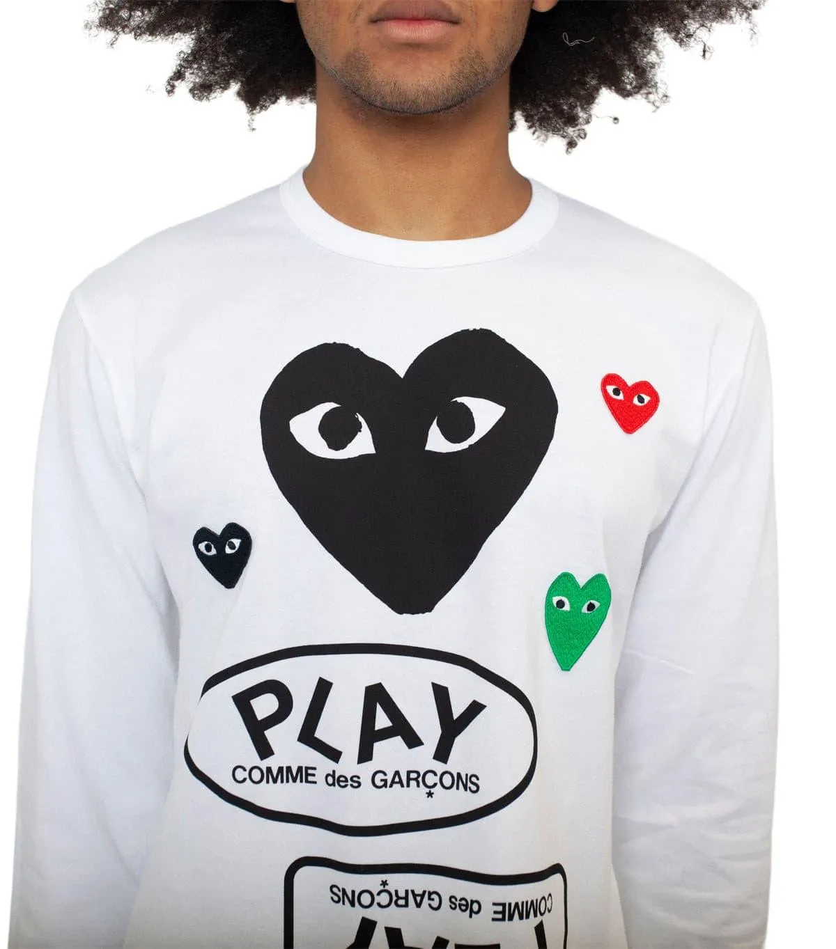 CdG PLAY Multiple Logo Long Sleeve T-Shirt White Black