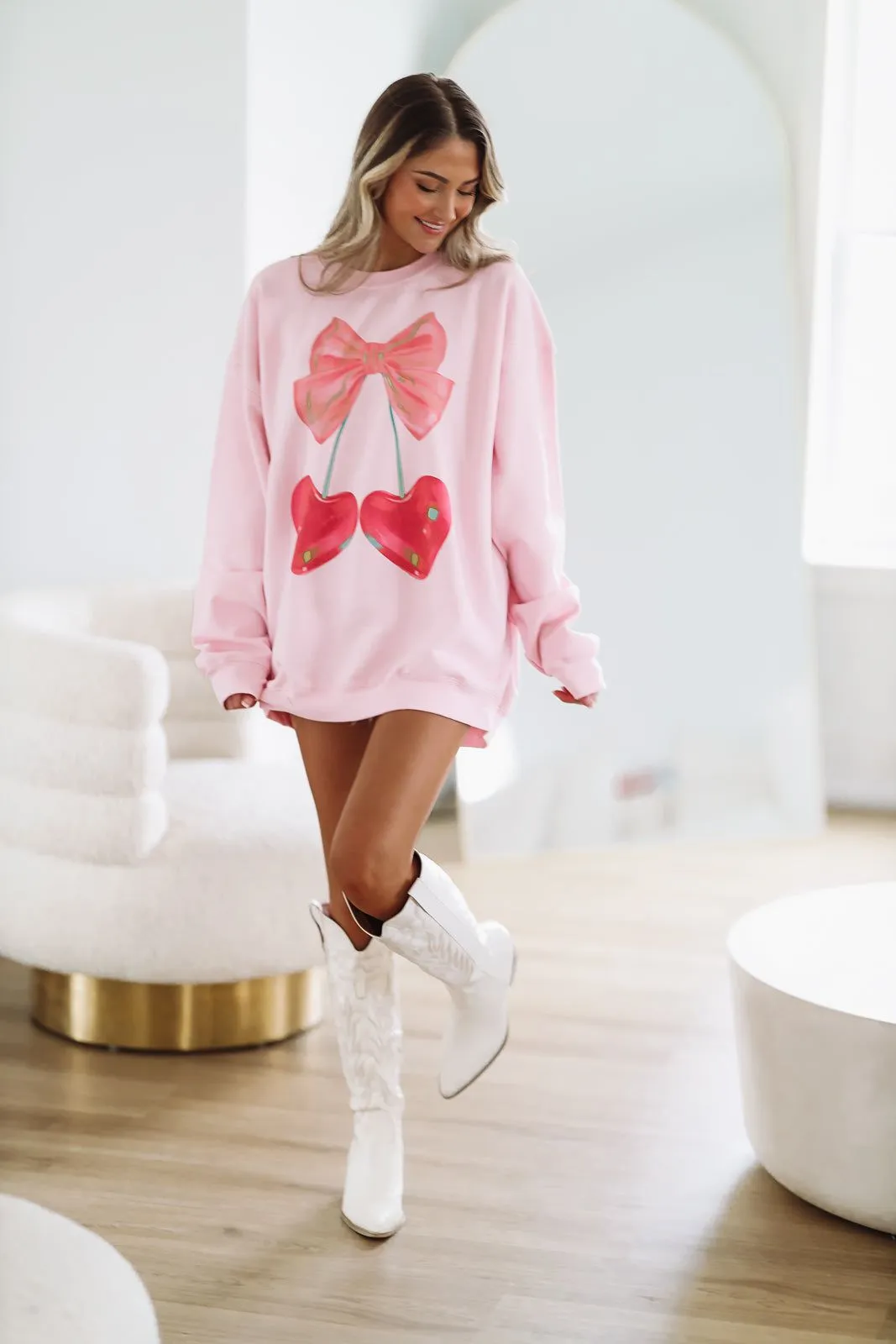 Cherry Hearts Oversized Sweatshirt - Pink