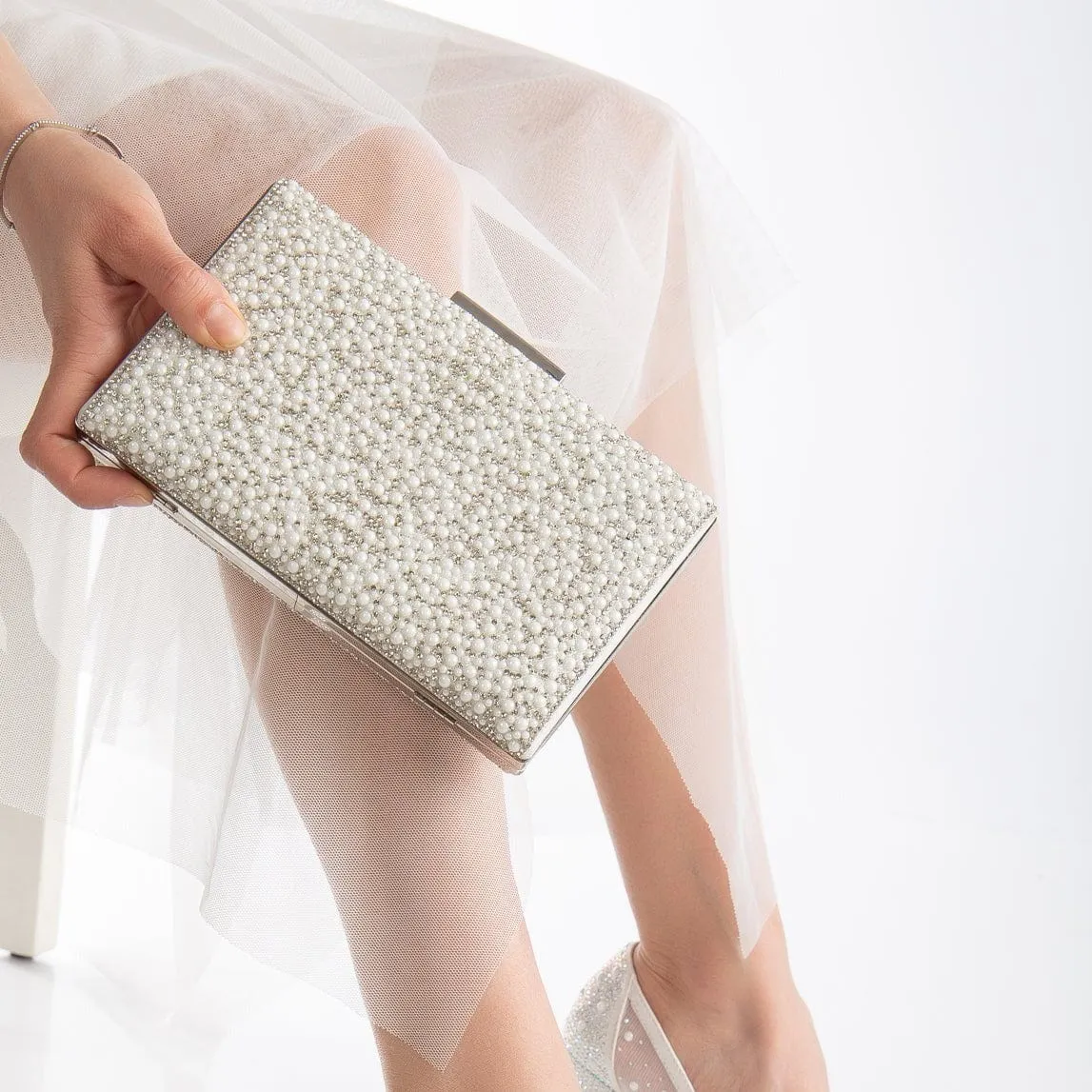 Clara Vegan Pearl Bridal Clutch | Ivory