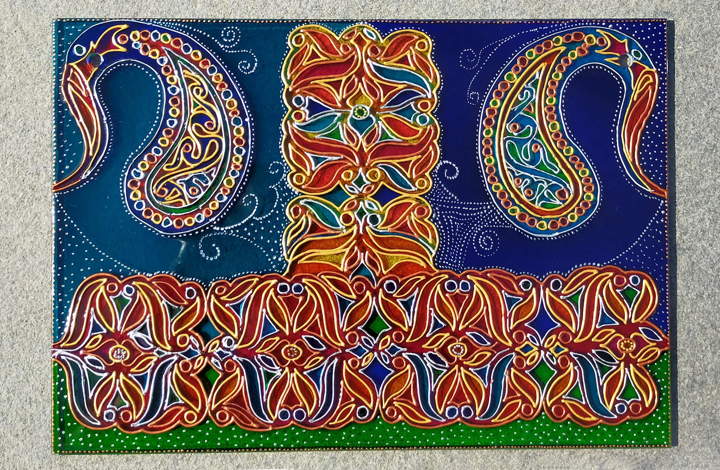 Colourful Indian Style Celtic Knots Glass Painting Picture Panel