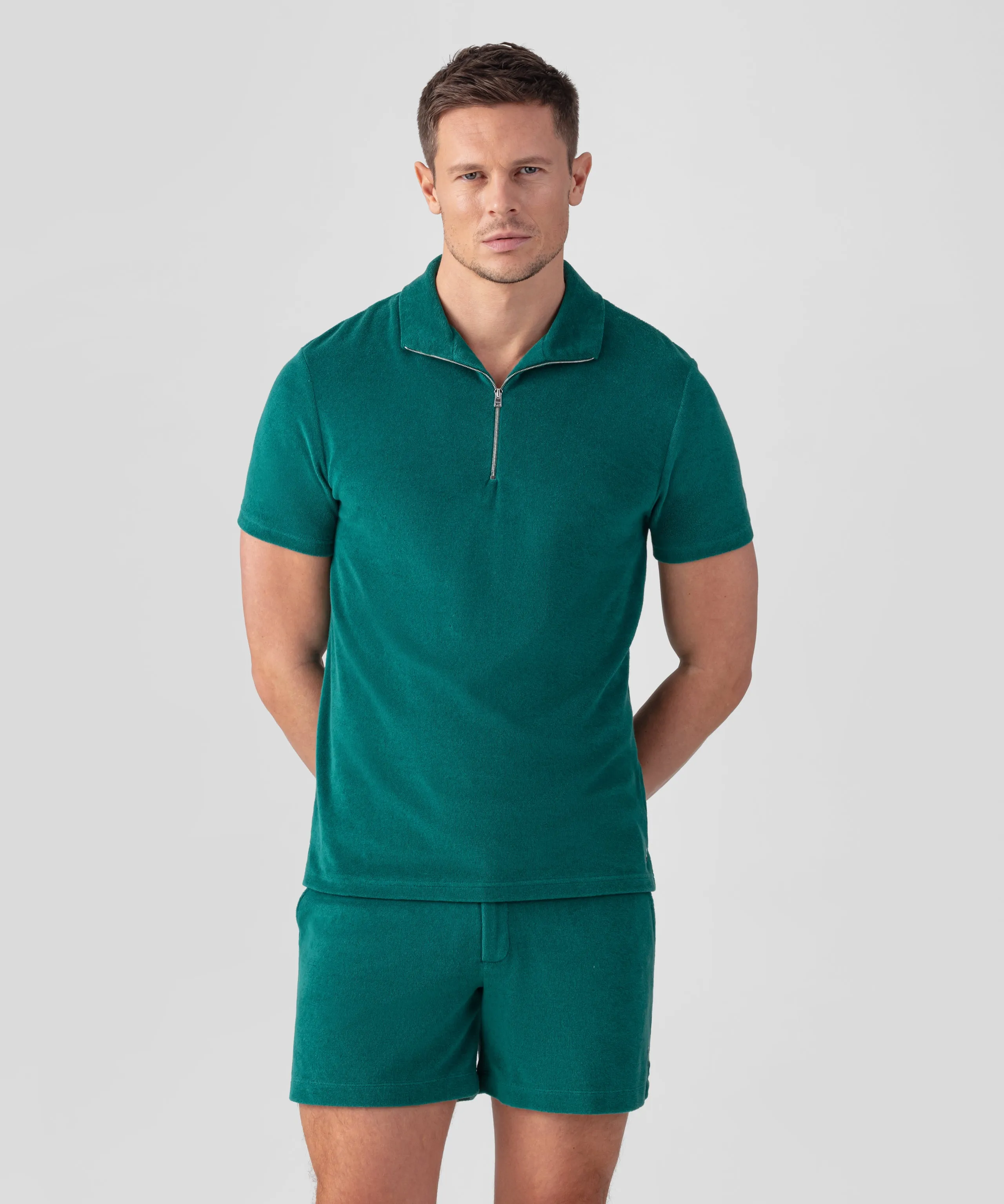 Cotton Terry Polo: Pine Green