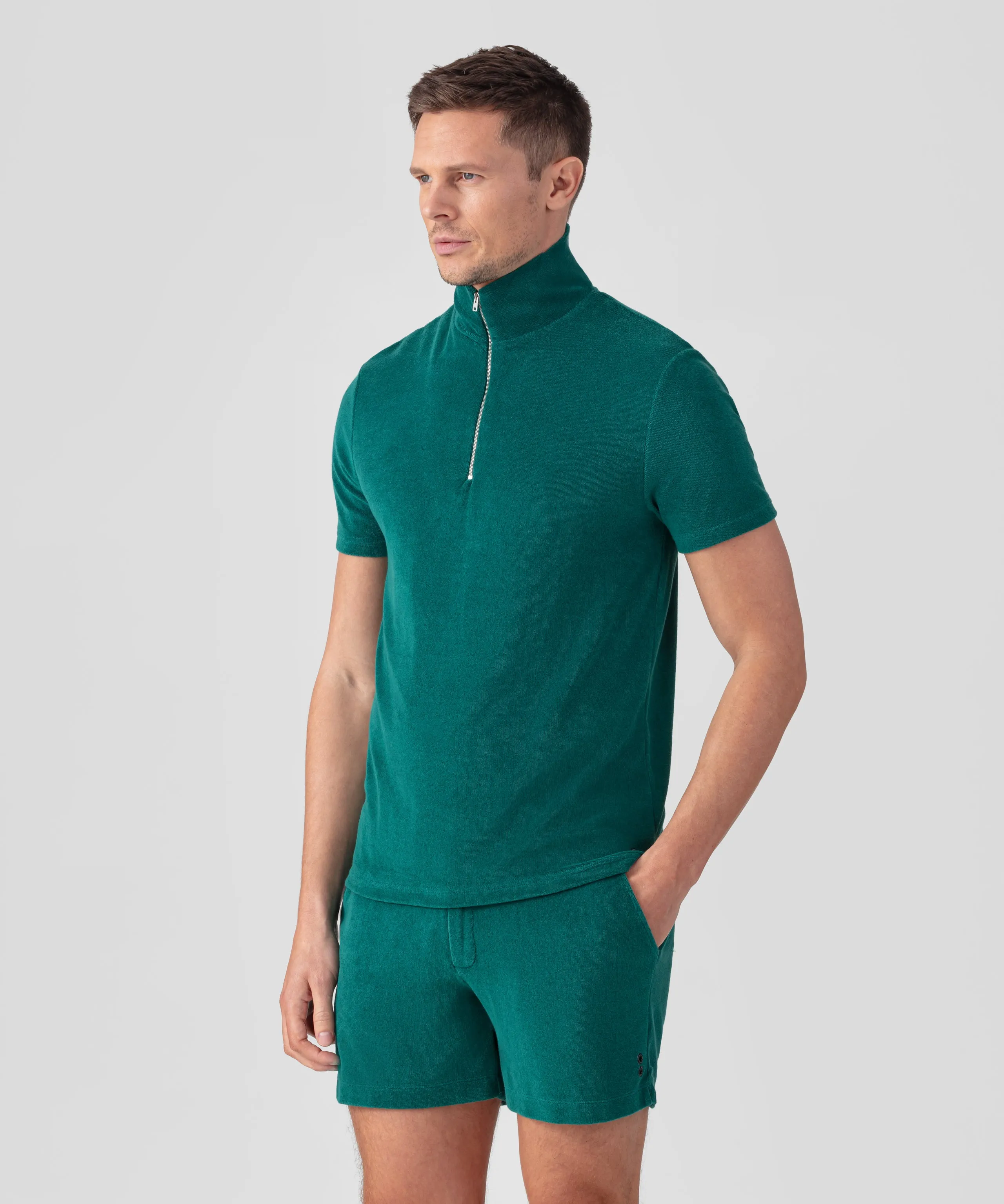 Cotton Terry Polo: Pine Green