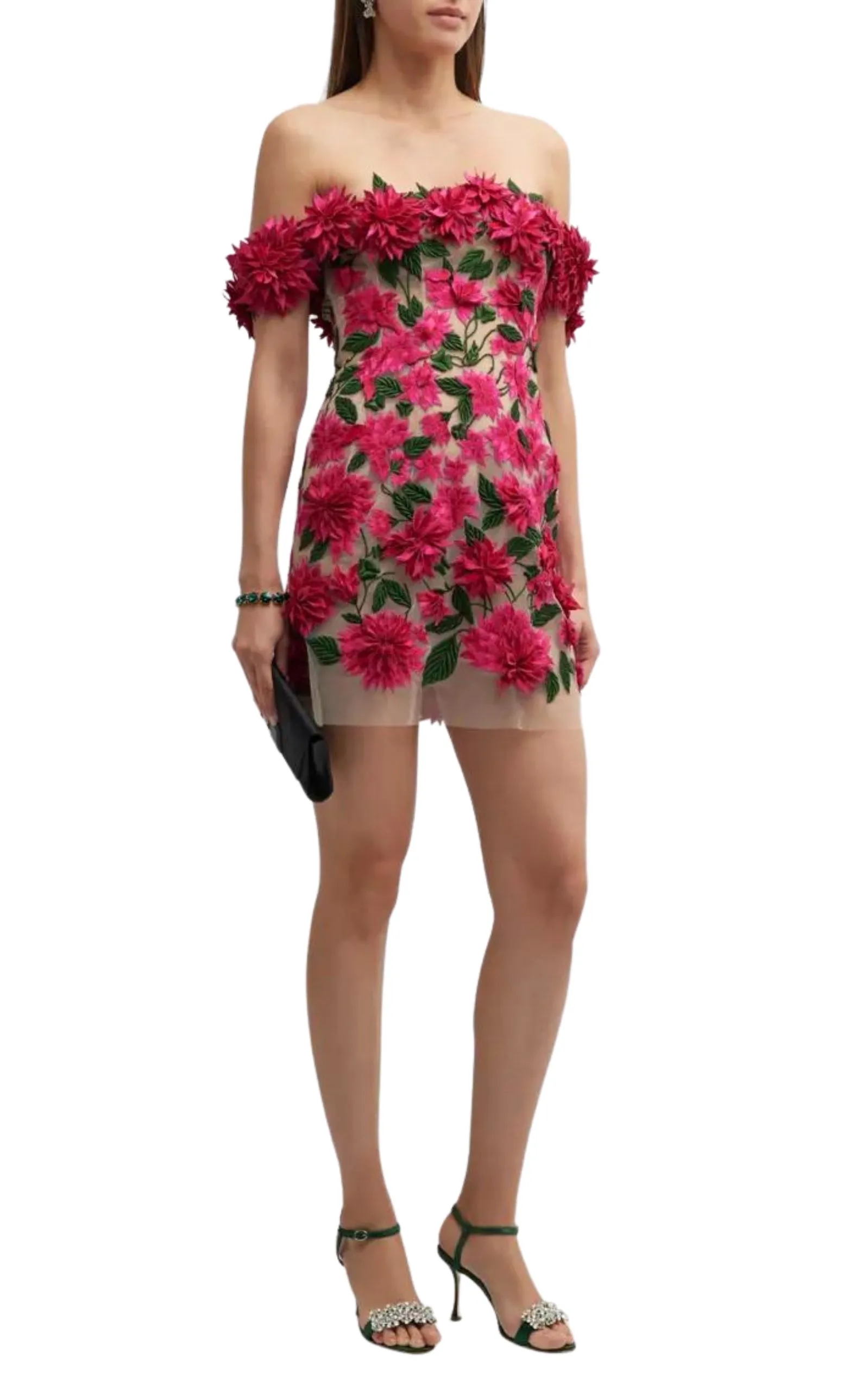 Dahlia Floral-appliqué Mini Dress