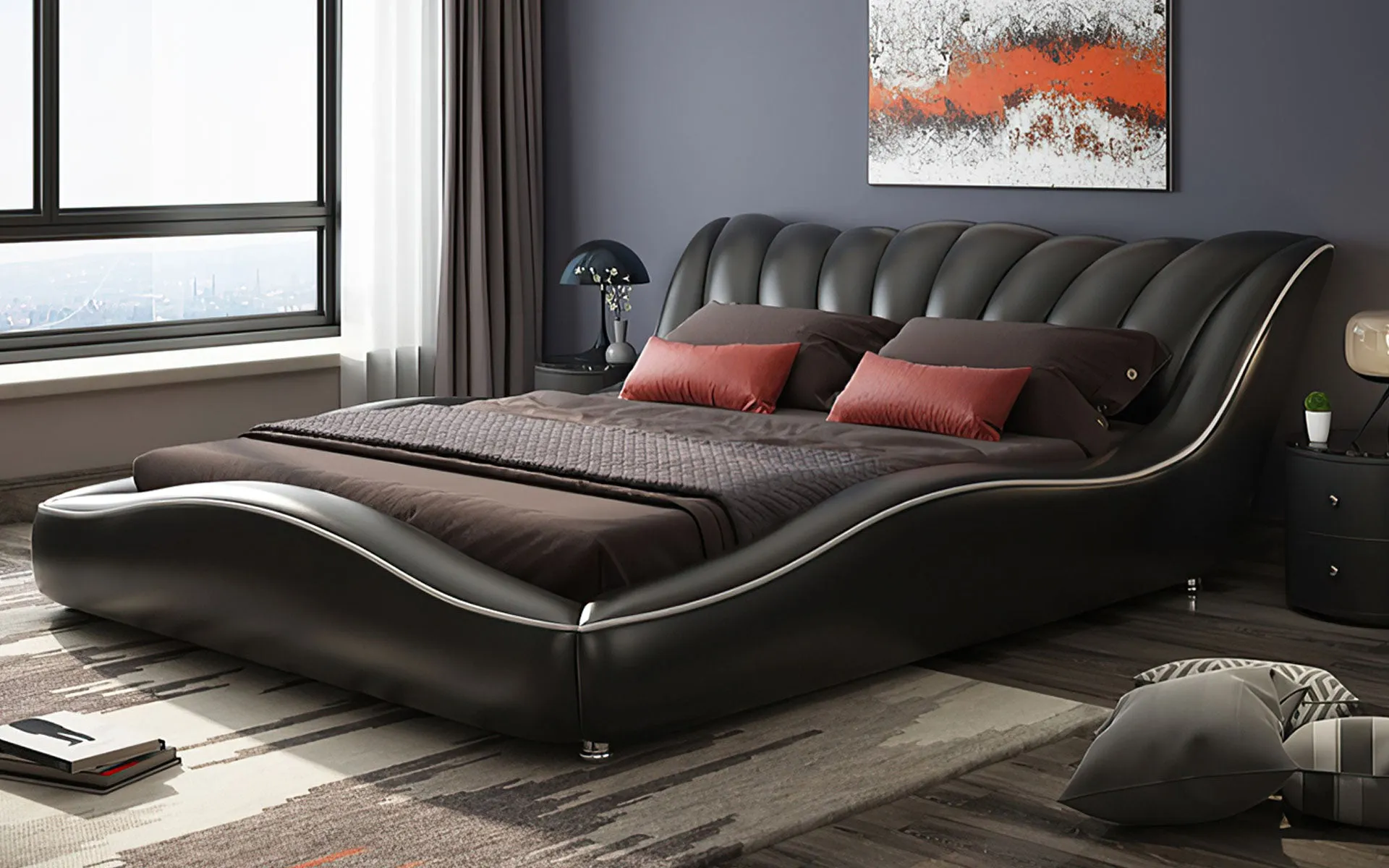 Dax Modern Curved Leather Bed