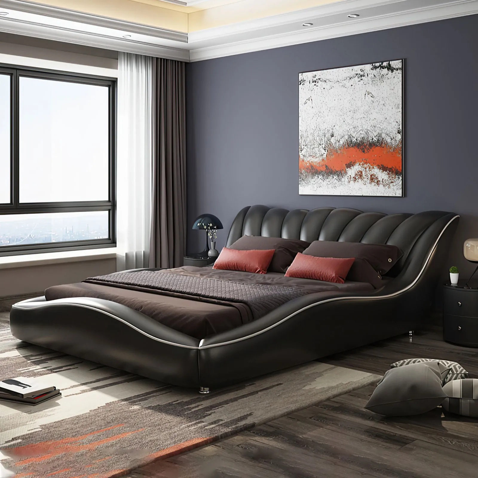 Dax Modern Curved Leather Bed