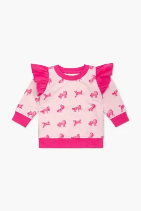 Double Ruffle Sweatshirt_Pink Unicorns