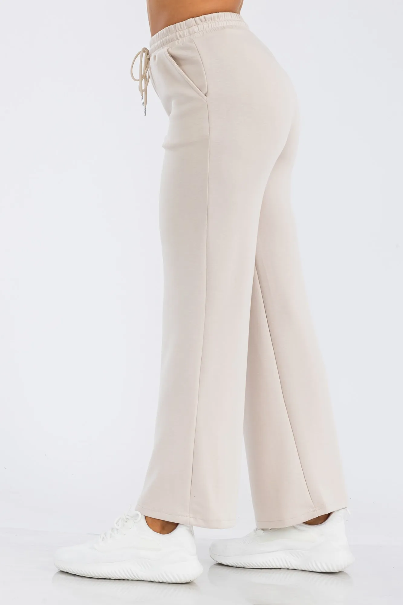 Drawstring Waist Straight Leg Pants - Almond Milk