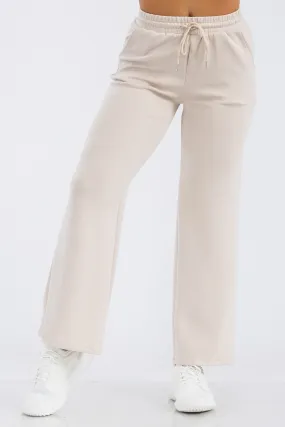 Drawstring Waist Straight Leg Pants - Almond Milk