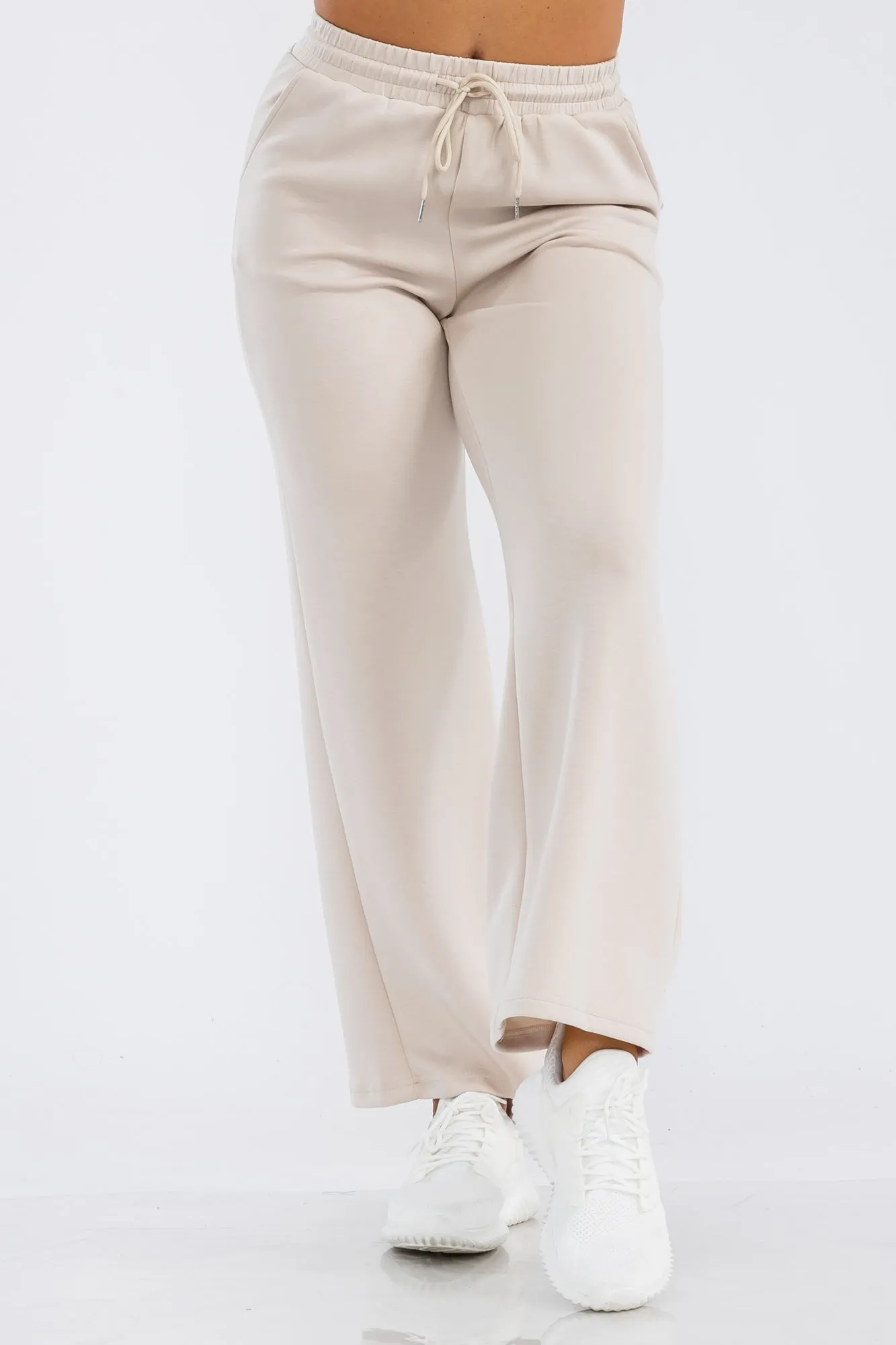 Drawstring Waist Straight Leg Pants - Almond Milk