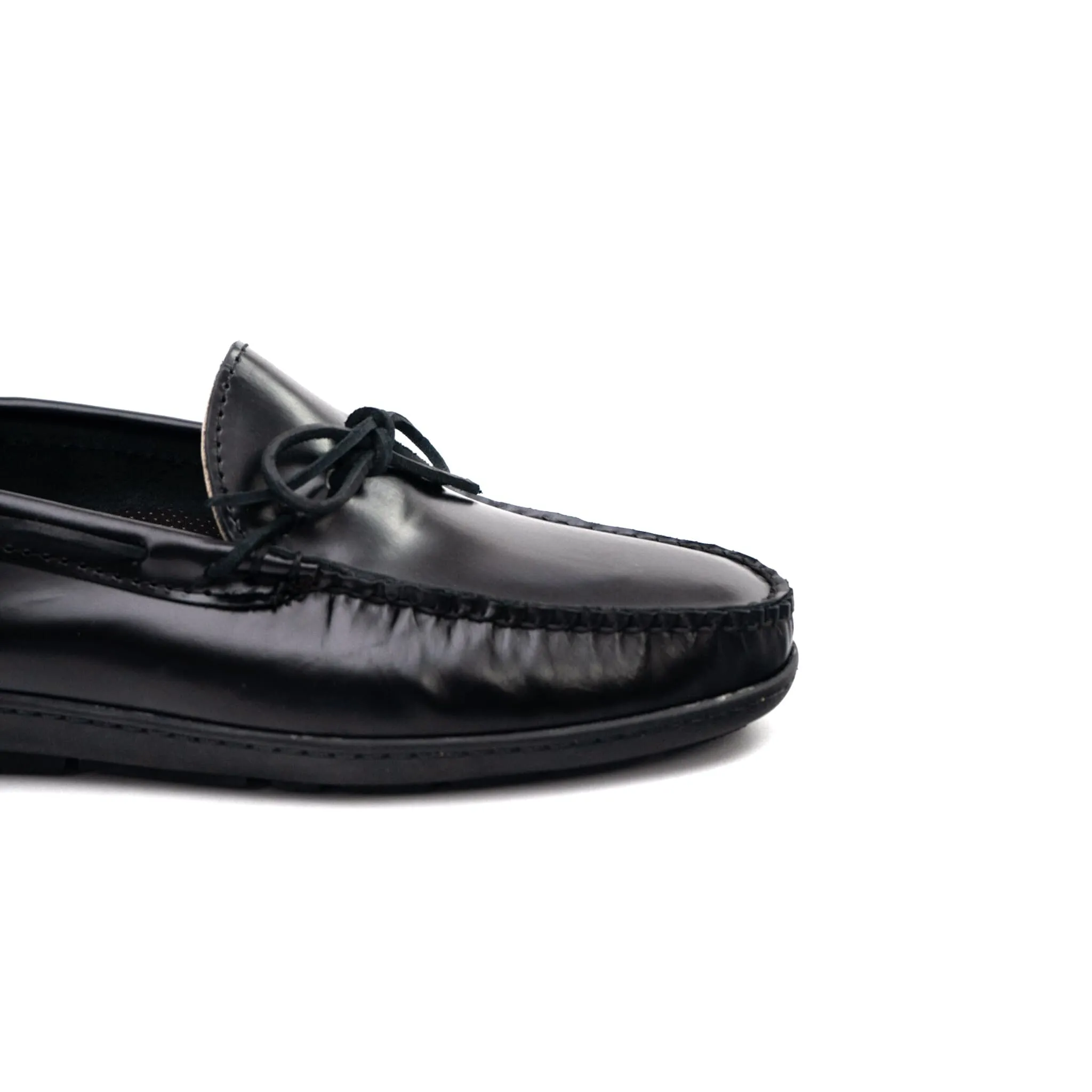 Driving Moc Tie Loafers- Black Oiled Full Grain Leather