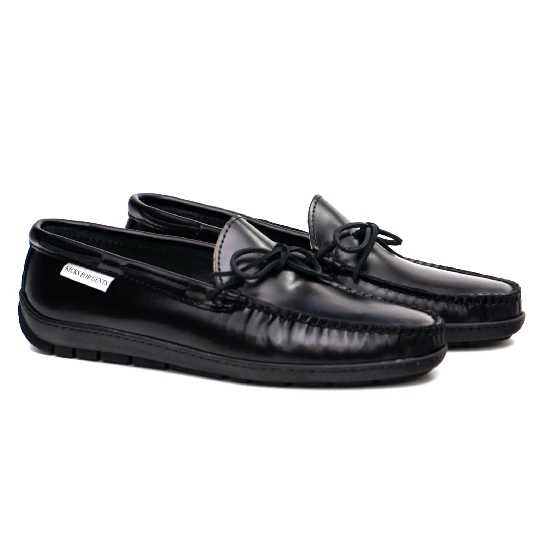 Driving Moc Tie Loafers- Black Oiled Full Grain Leather