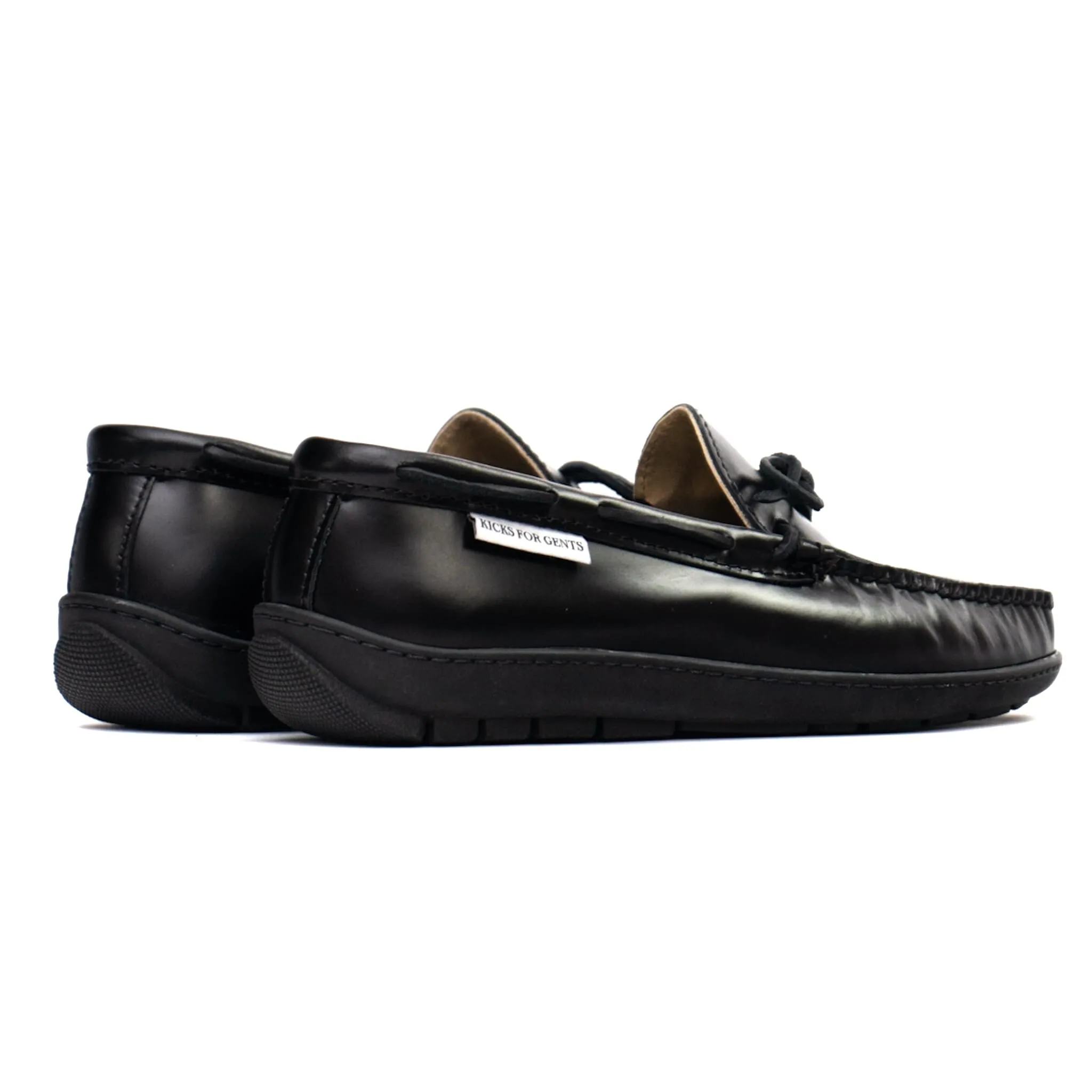 Driving Moc Tie Loafers- Black Oiled Full Grain Leather