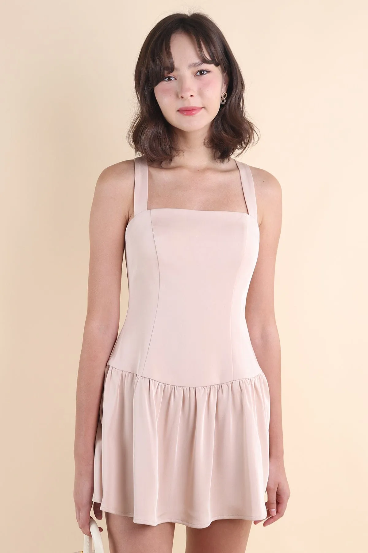 EMMY X BACK DRESS IN CHAMPAGNE PINK