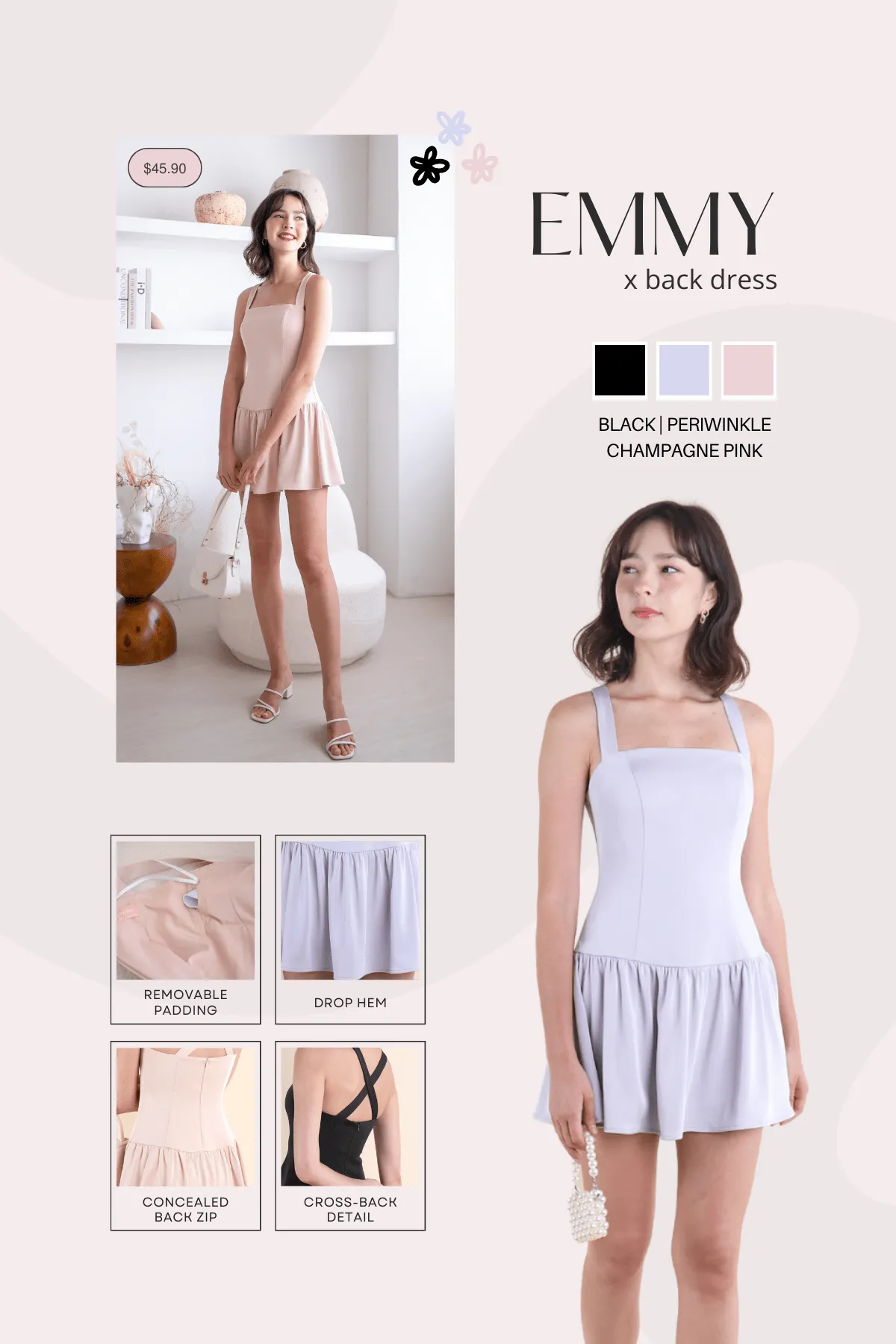 EMMY X BACK DRESS IN CHAMPAGNE PINK