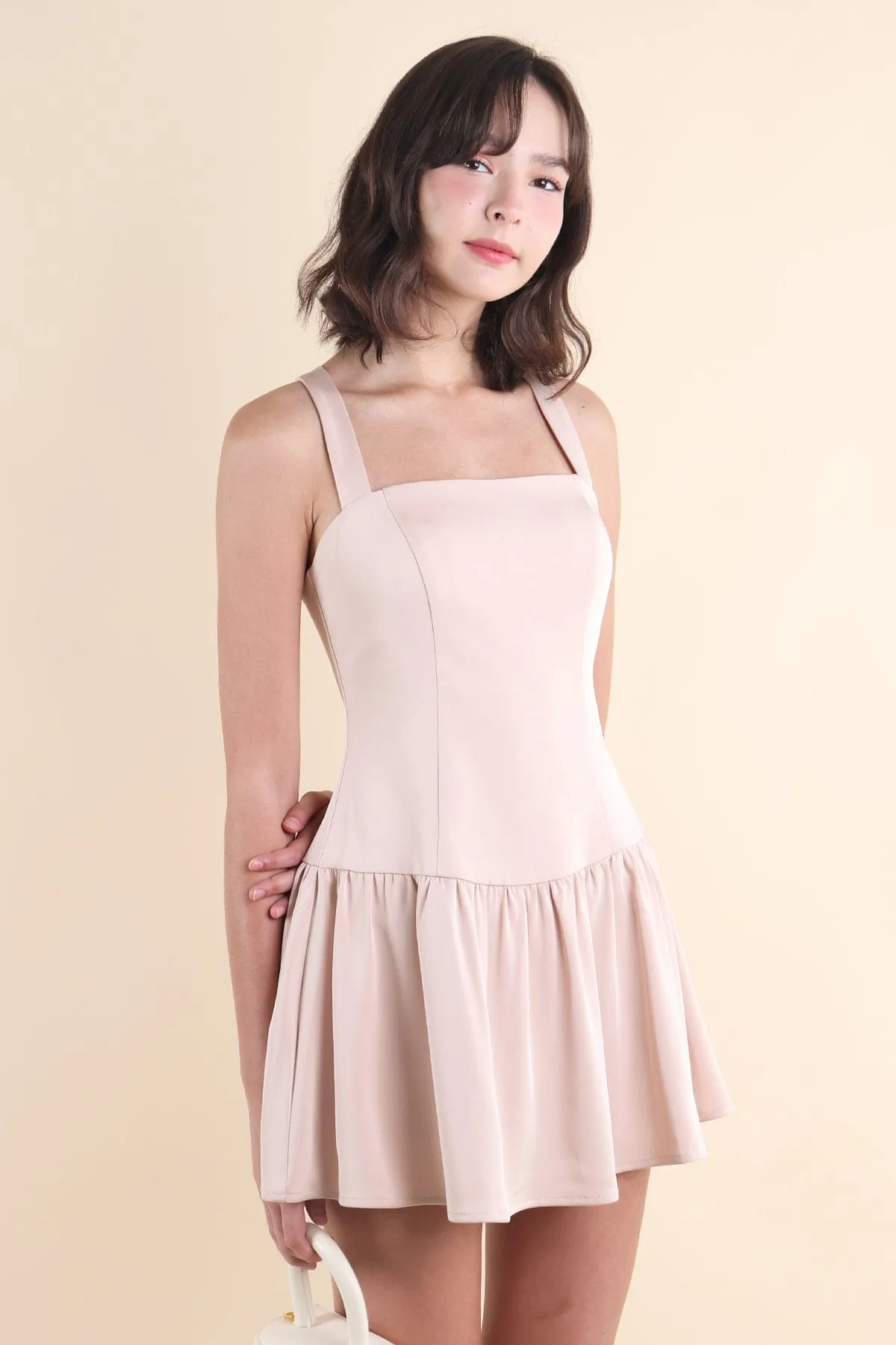 EMMY X BACK DRESS IN CHAMPAGNE PINK