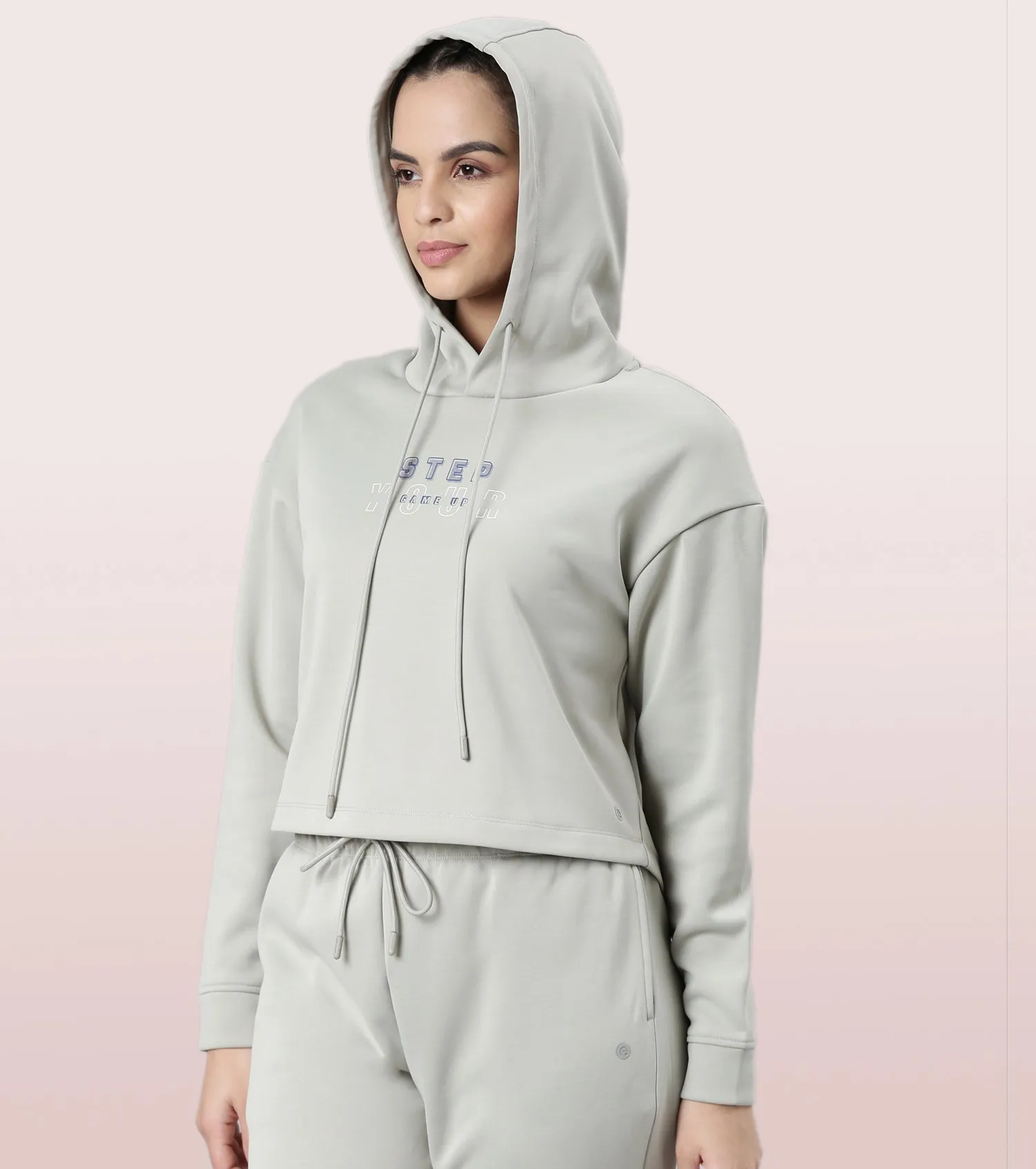 Enamor Hooded Fleece Sweatshirt | Relaxed Fit Crop Length Sweatshirt For Women | A905