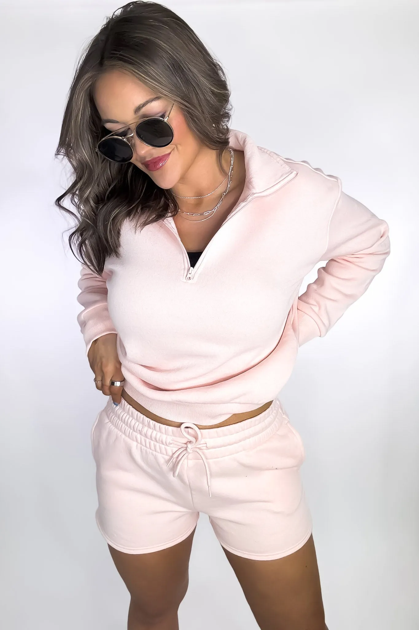 Finishing Touch Blush Pink Solid Fleece Lounge Sweat Shorts