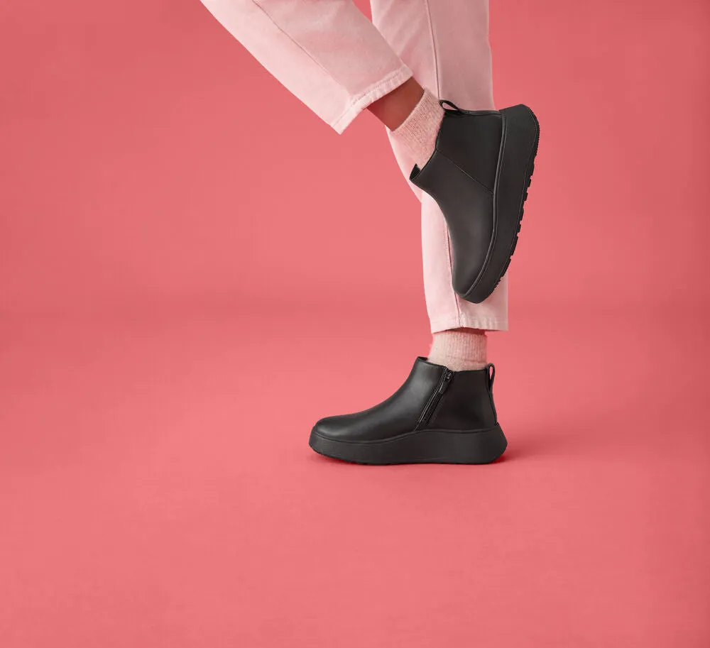 Fit-Flop F-Mode Flatform Zip Ankle Boots Black -    