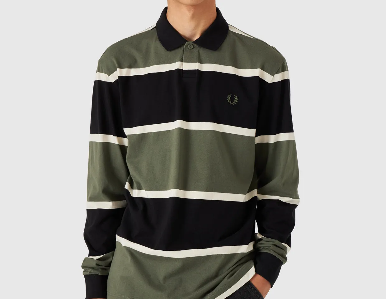 Fred Perry Striped Long Sleeve Polo Laurel / Wreath Green