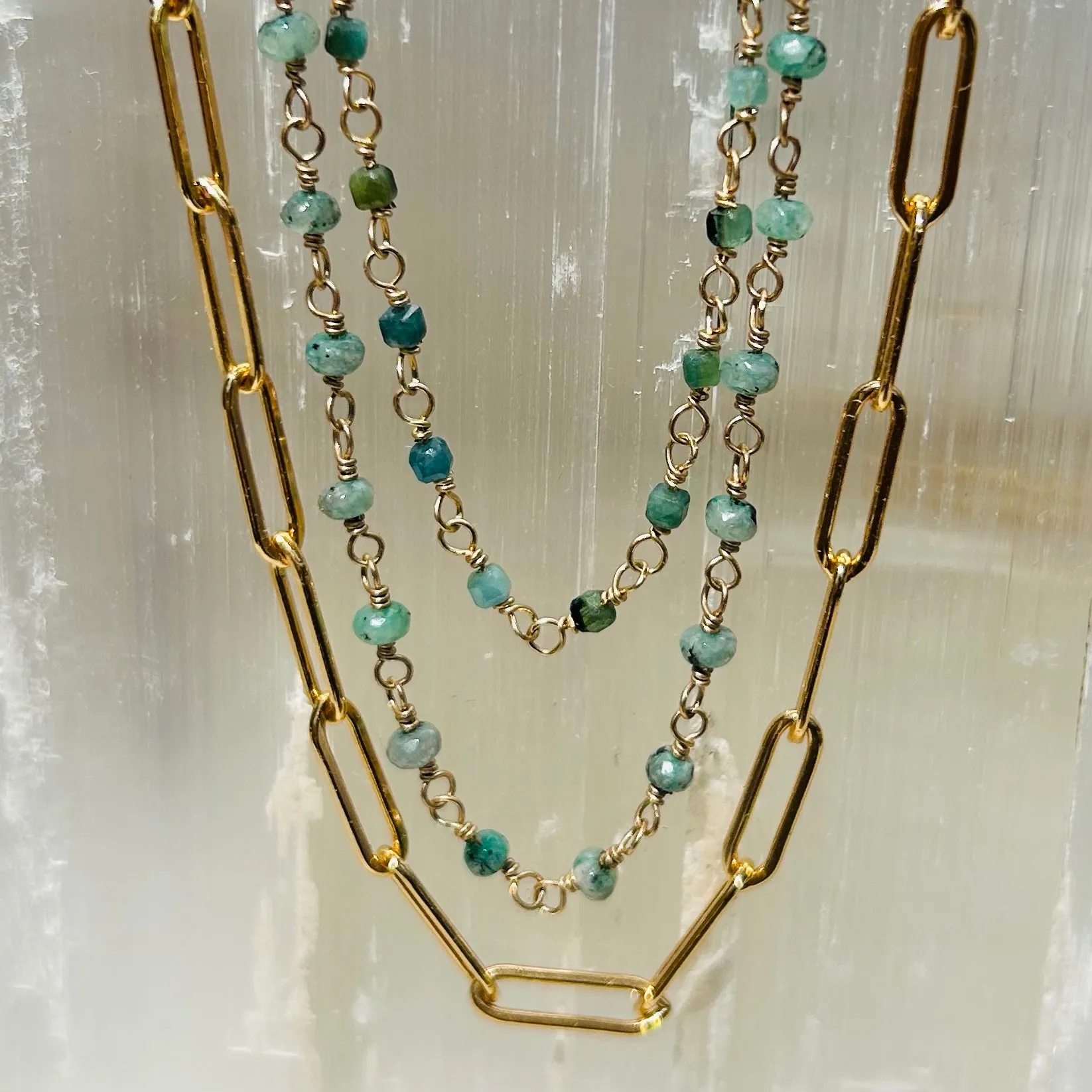 Gemstone Rosary Necklace ~ Small Green Emerald