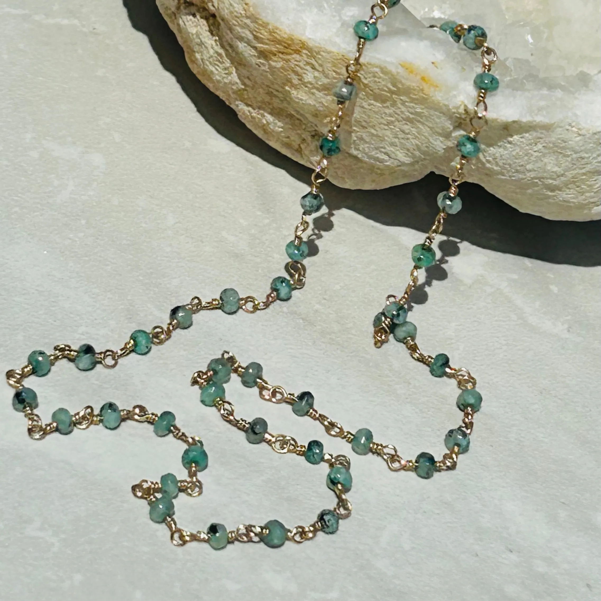 Gemstone Rosary Necklace ~ Small Green Emerald