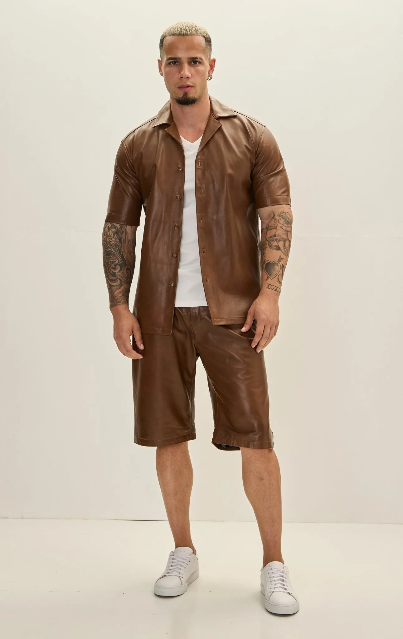 Genuine Lambskin Leather Shorts - Brown